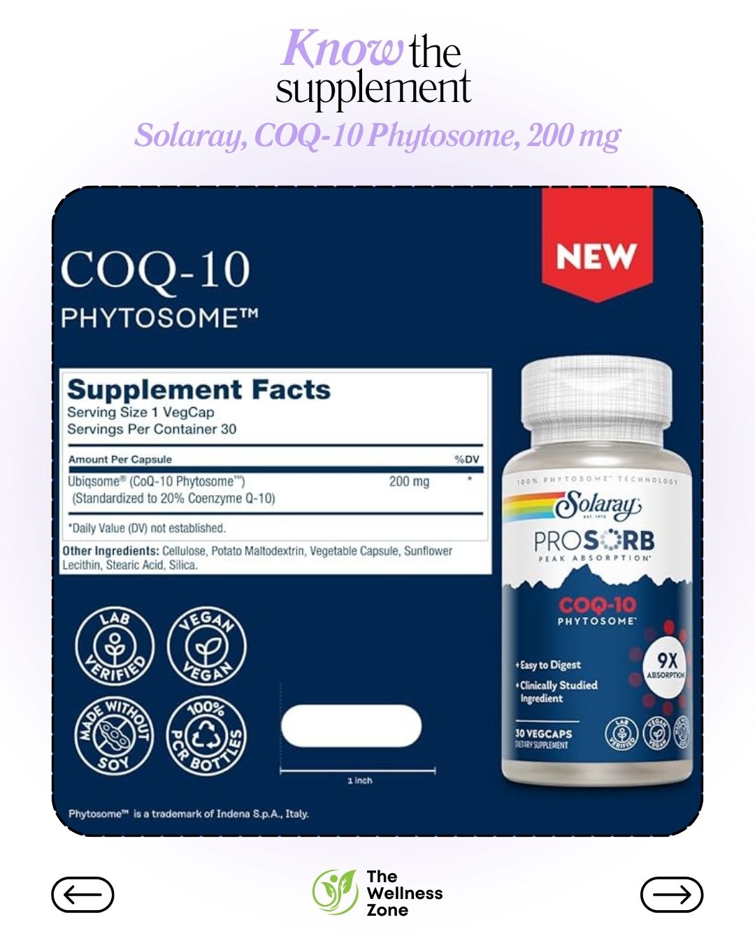 🌿 Solaray COQ-10 Phytosome, 200 mg, 30 VegCaps