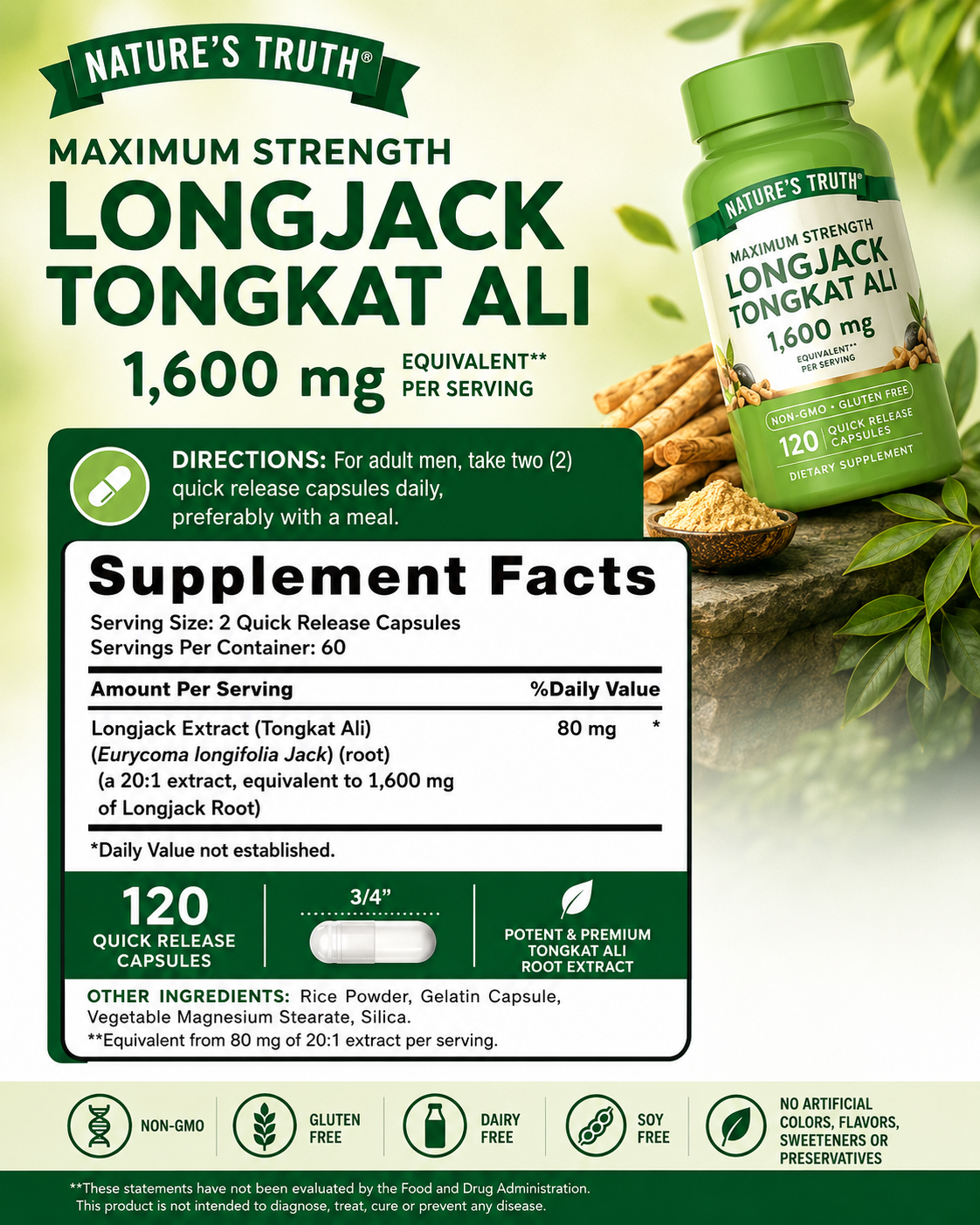 🌿 Nature's Truth, Longjack Tongkat Ali, 120 Quick Release Capsules (800 mg per Capsule)