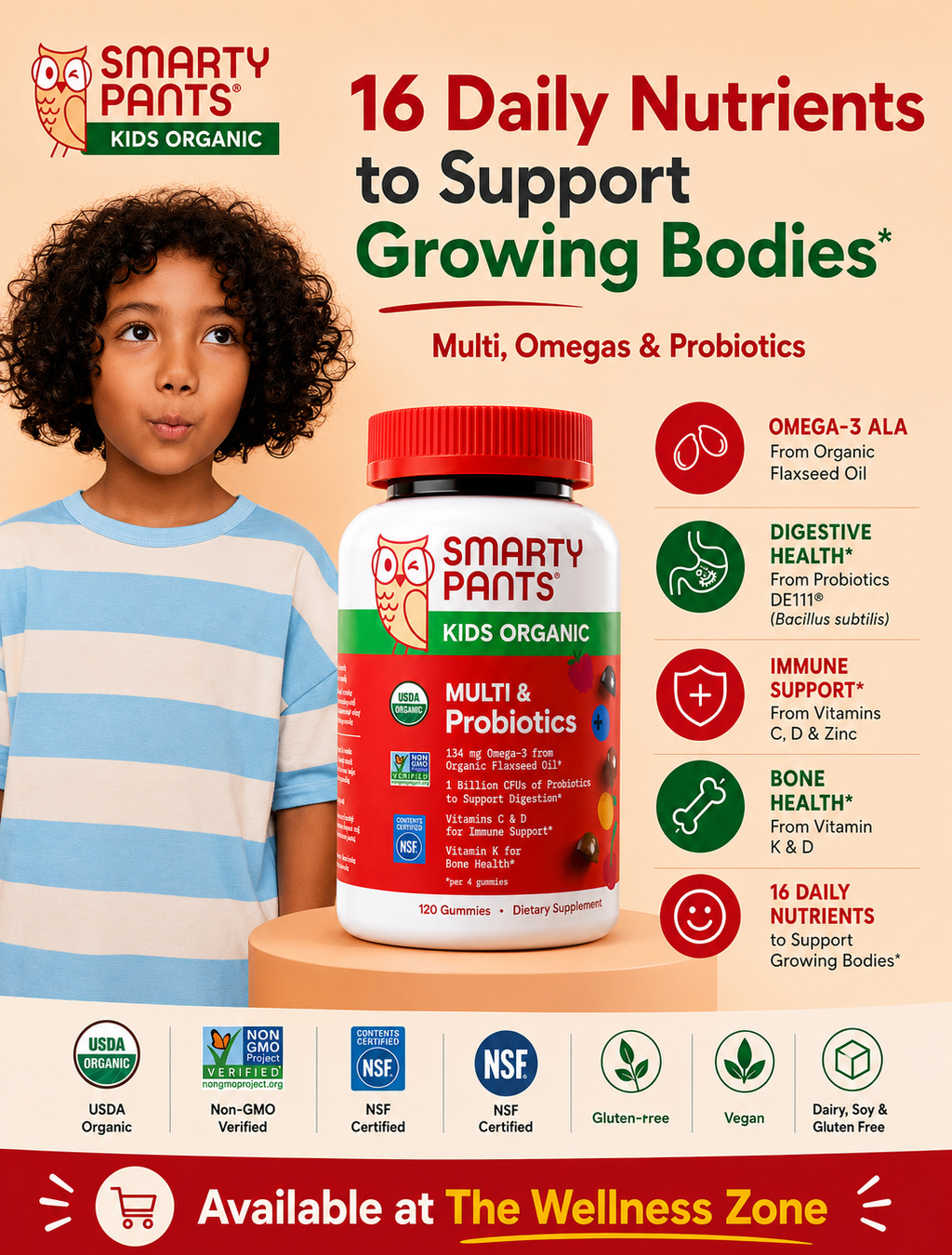 🌿 SmartyPants, Kids Organic, Multi & Omegas Gummies, Mixed Berry and Cherry, 120 Gummies