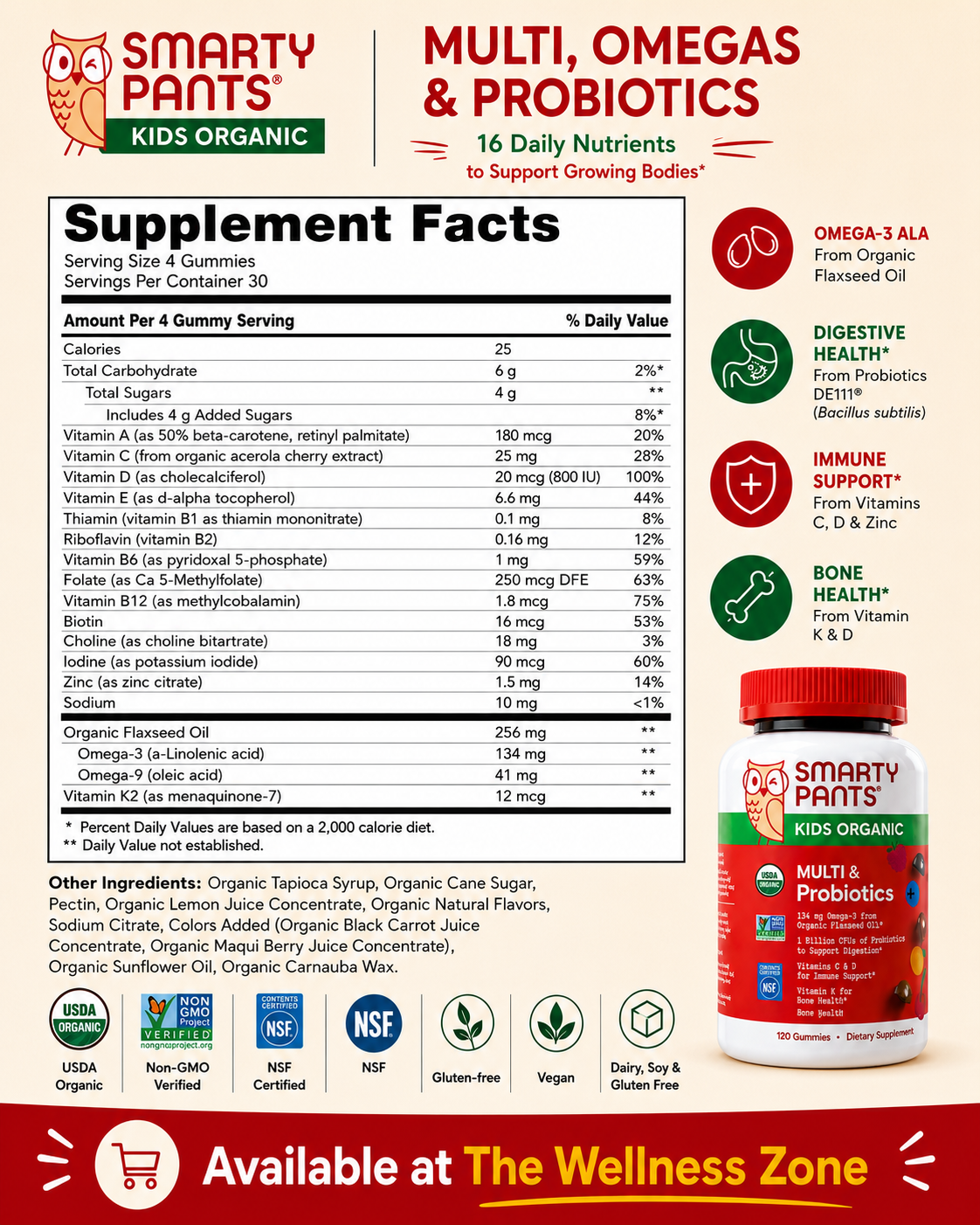 🌿 SmartyPants, Kids Organic, Multi & Omegas Gummies, Mixed Berry and Cherry, 120 Gummies