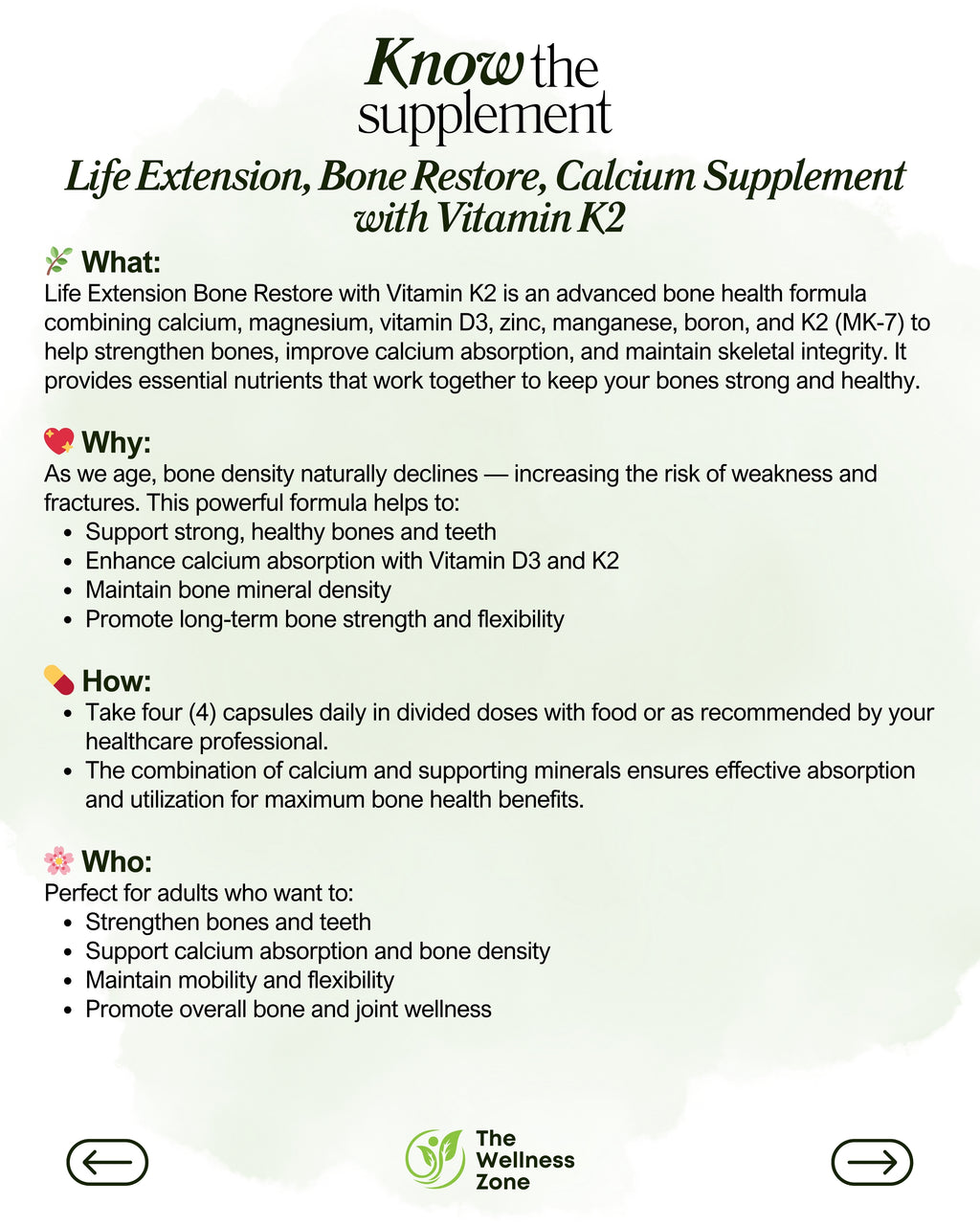 🌿 Life Extension, Bone Restore, Calcium Supplement with Vitamin K2, 120 Capsules