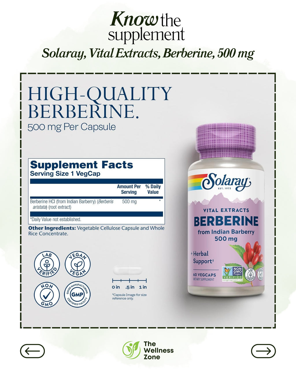 🌿 Solaray, Vital Extracts, Berberine, 500 mg, 60 VegCaps
