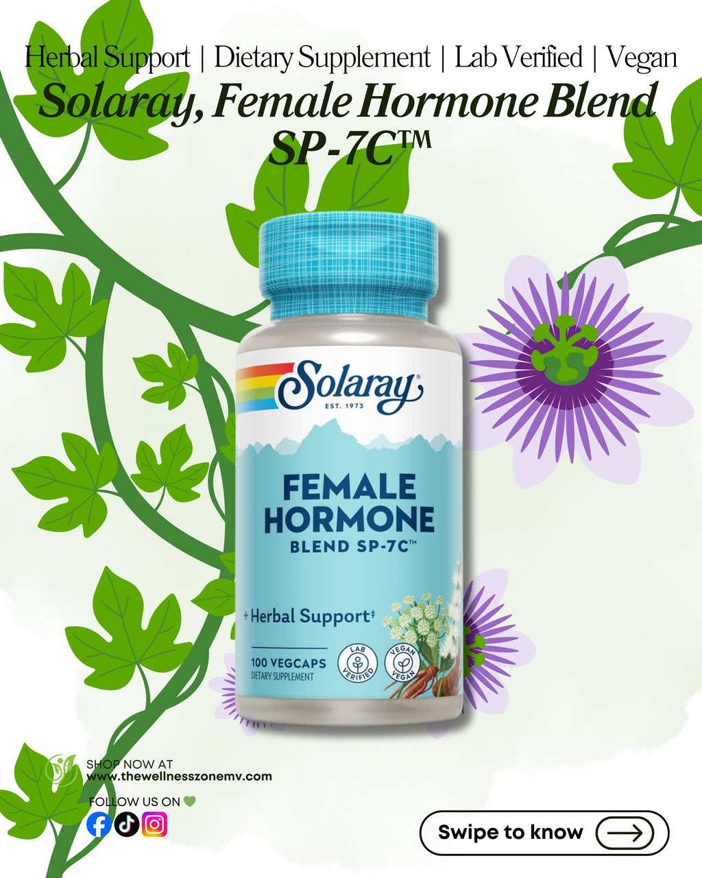 🌿 Solaray, Female Hormone Blend SP-7C™, 100 VegCaps
