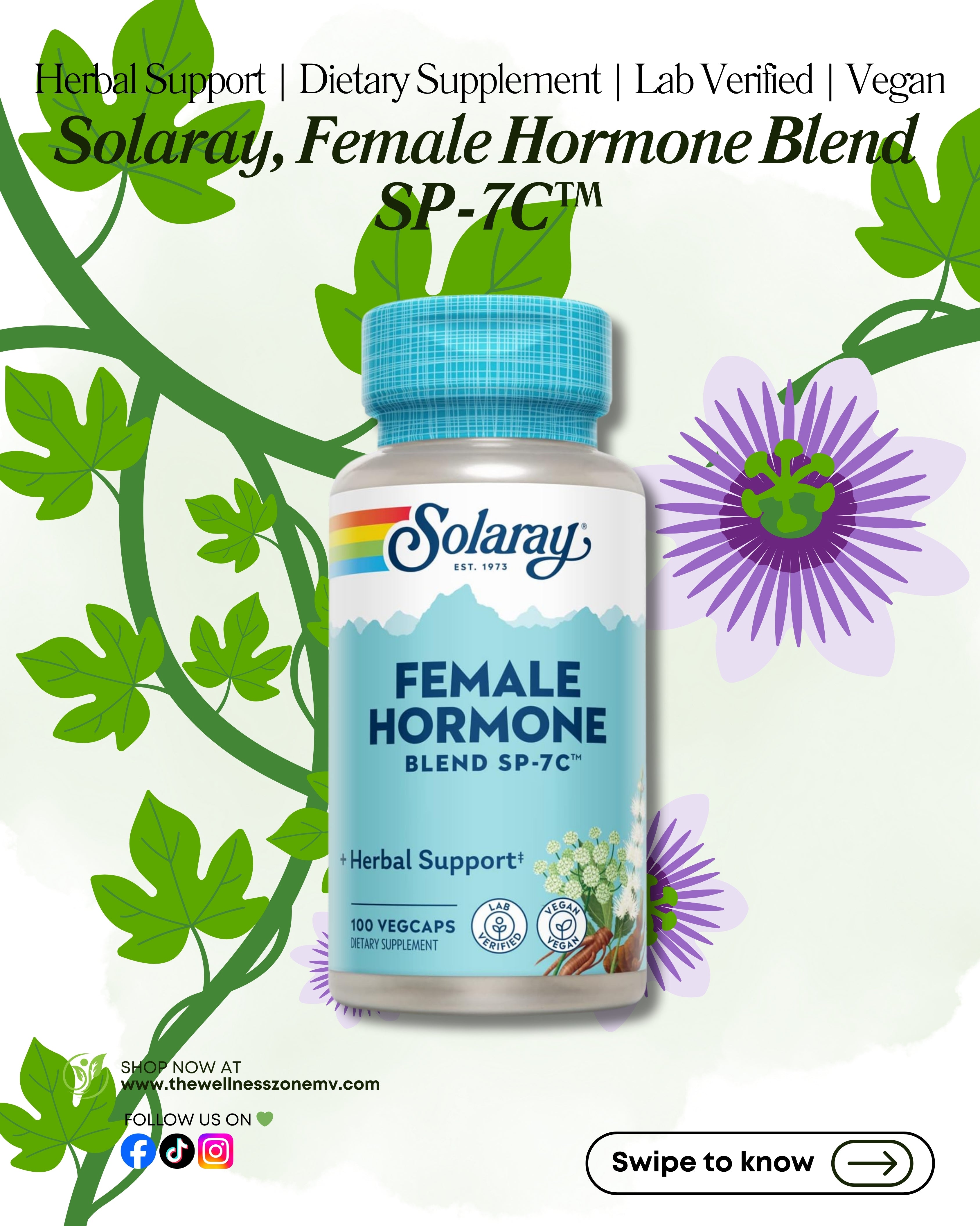 🌿 Solaray, Female Hormone Blend SP-7C™, 100 VegCaps