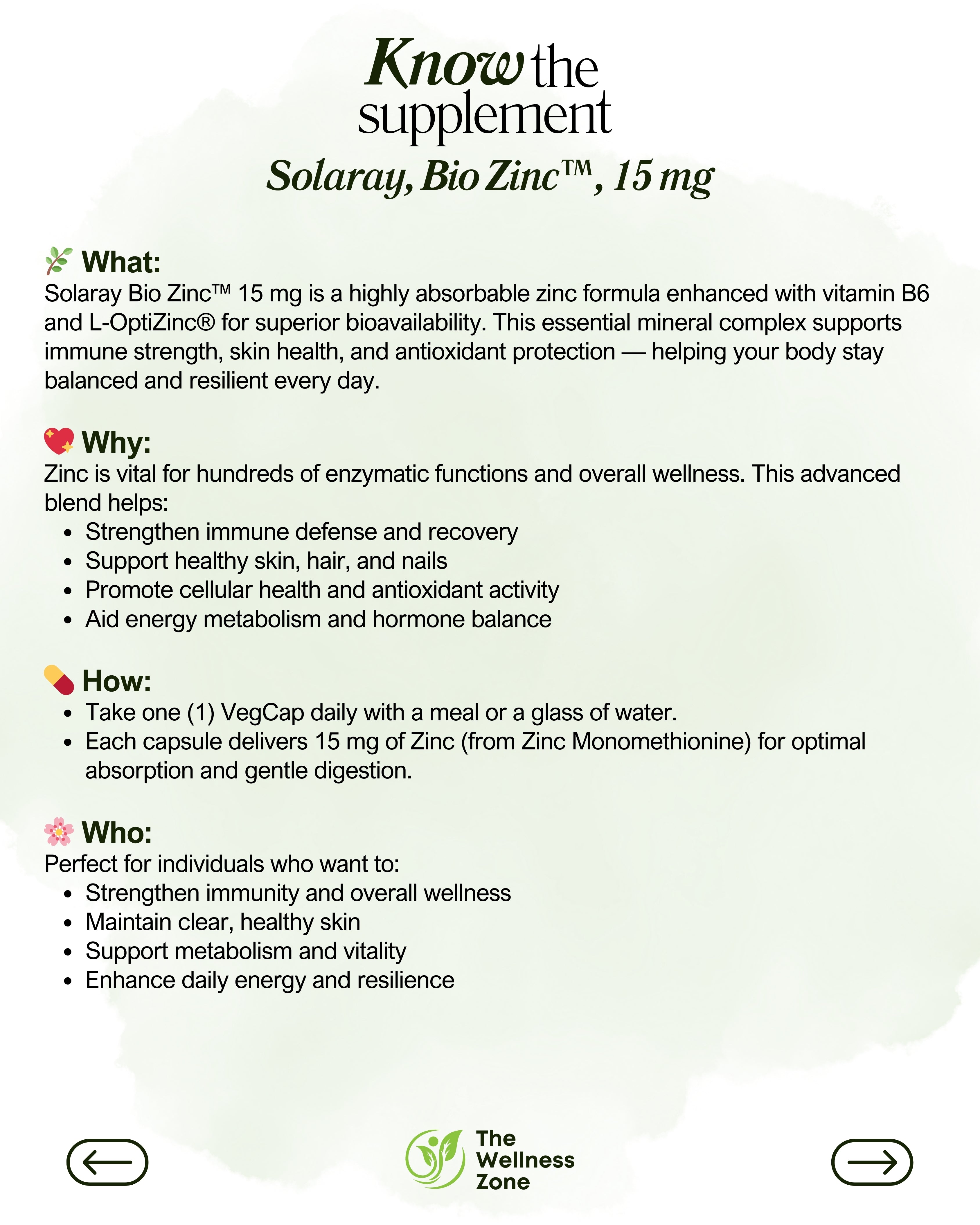 🌿 Solaray, Bio Zinc™, 15 mg, 100 VegCaps