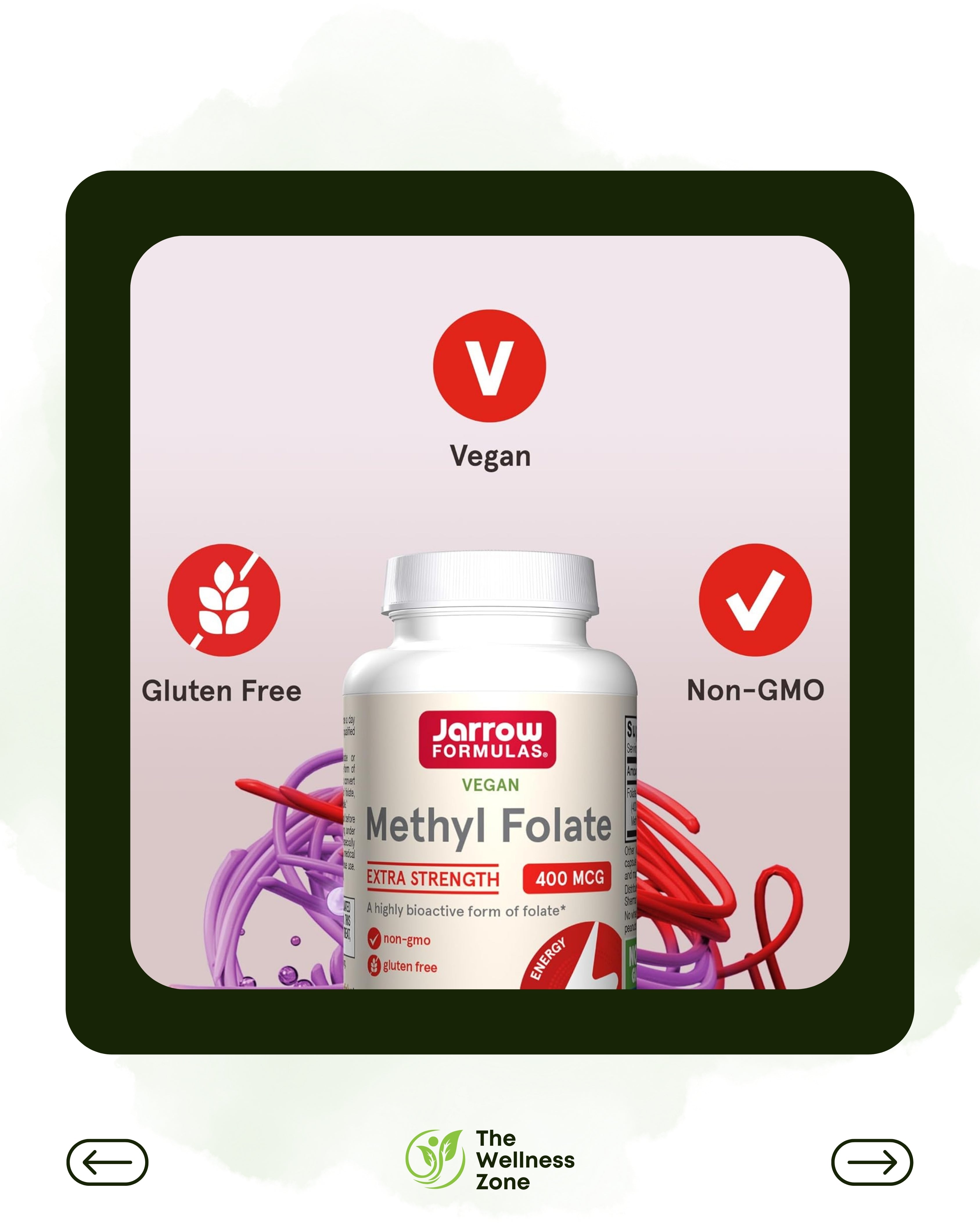 🌿 Jarrow Formulas, Vegan Methyl Folate, 400 mcg, 60 Veggie Capsules