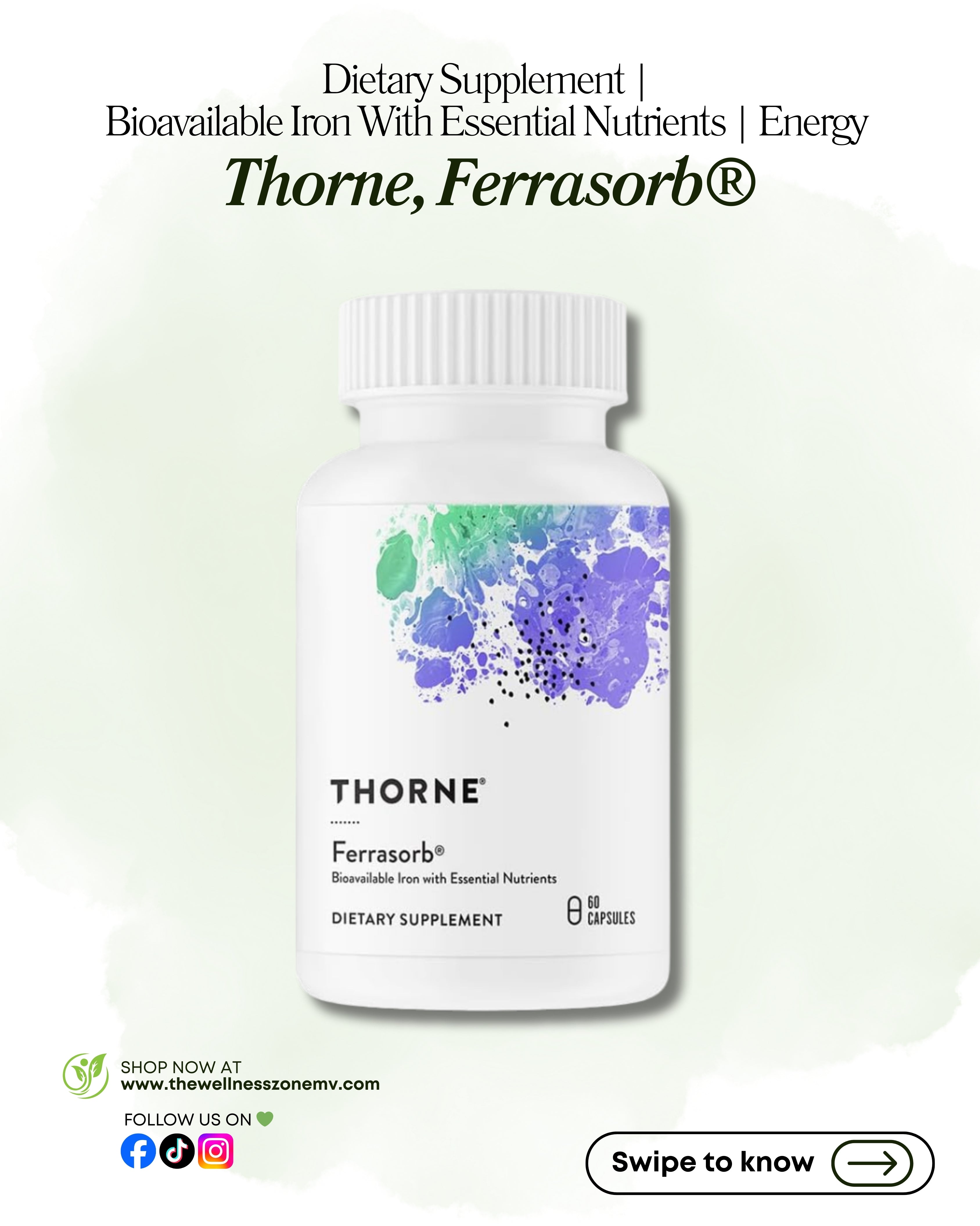 🌿 Thorne, Ferrasorb®, 60 Capsules