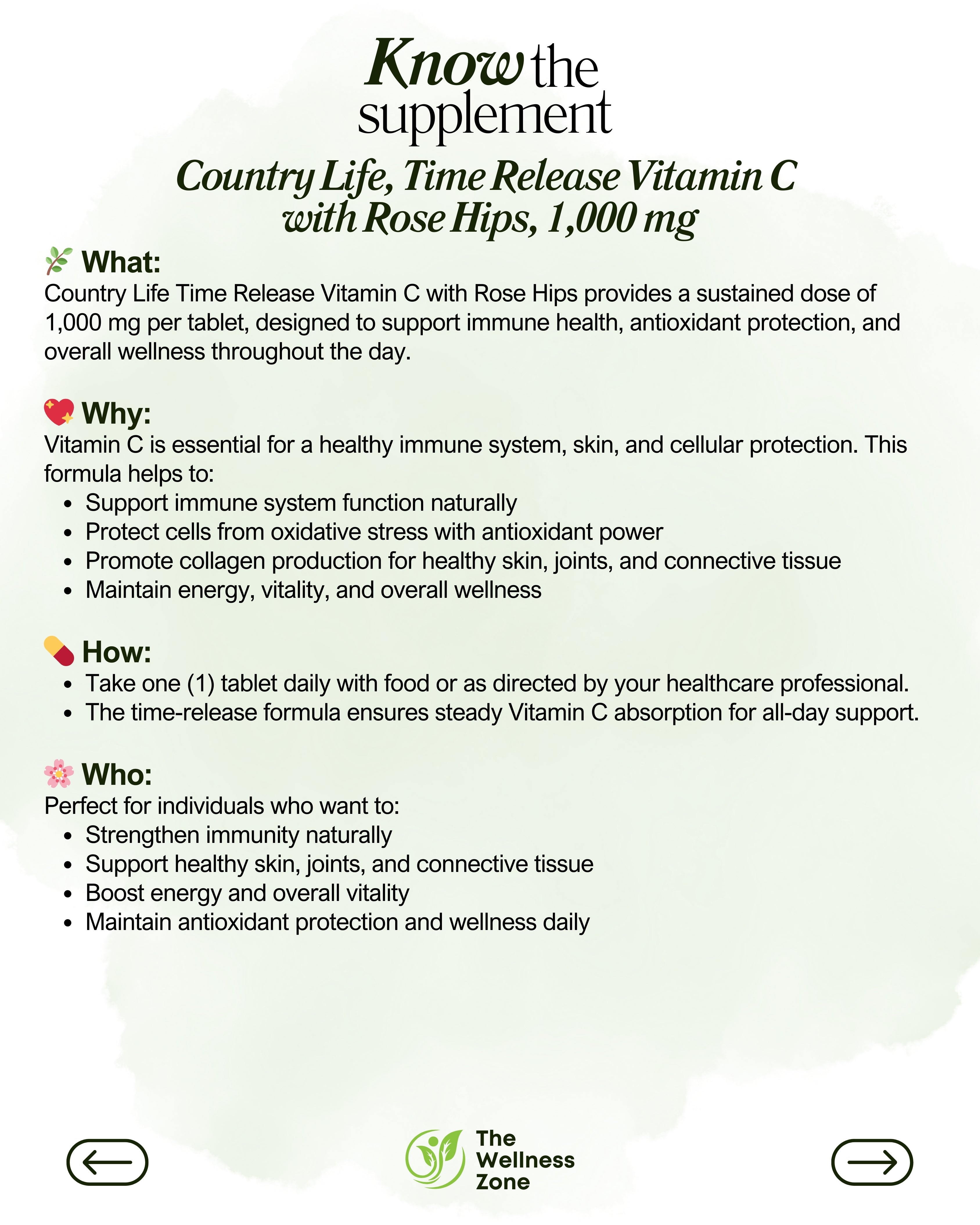 🌿 Country Life, Time Release Vitamin C with Rose Hips, 1,000 mg, 90 Tablets