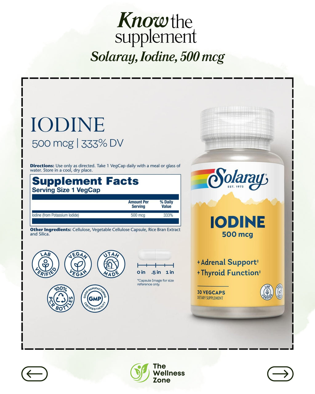 🌿 Solaray, Iodine, 500 mcg, 30 VegCaps