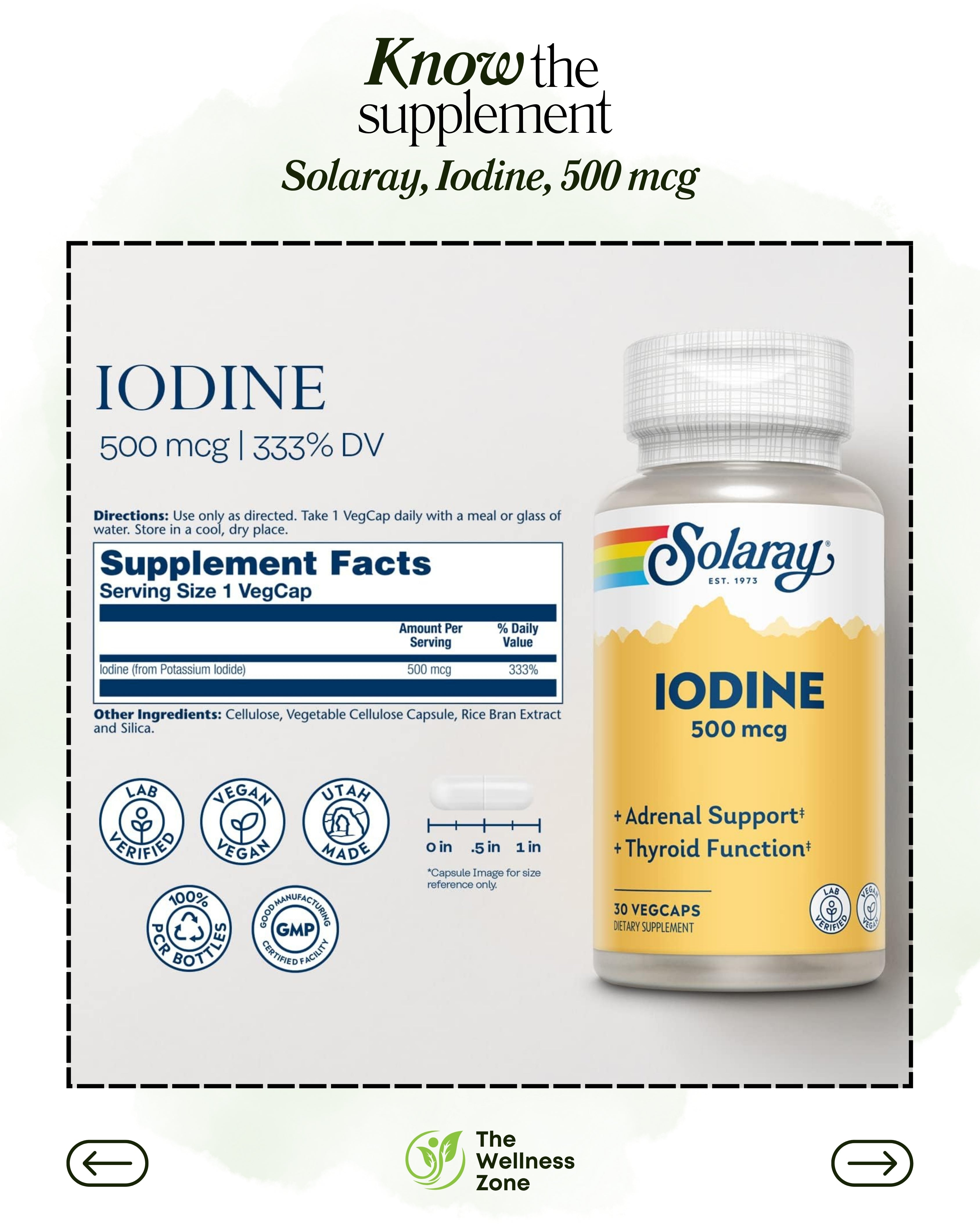 🌿 Solaray, Iodine, 500 mcg, 30 VegCaps