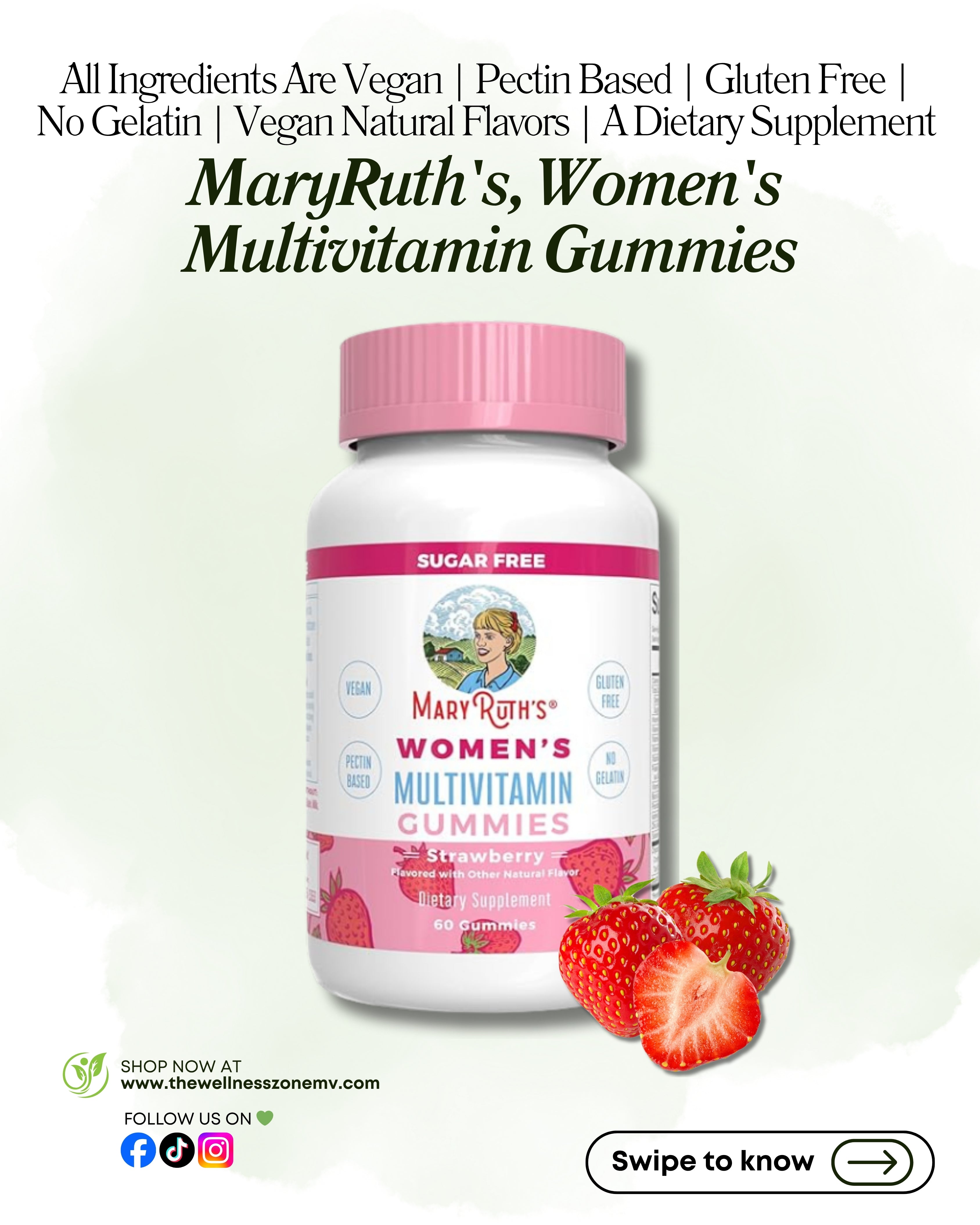 🌿 MaryRuth's, Women's Multivitamin Gummies, Strawberry , 60 Gummies