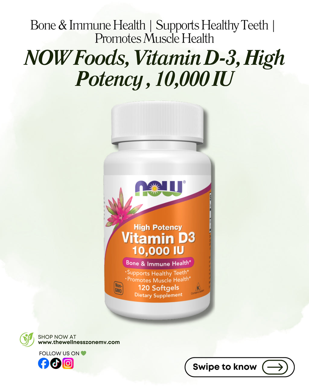 NOW Foods, Vitamin D-3, High Potency , 10,000 IU, 120 Softgels