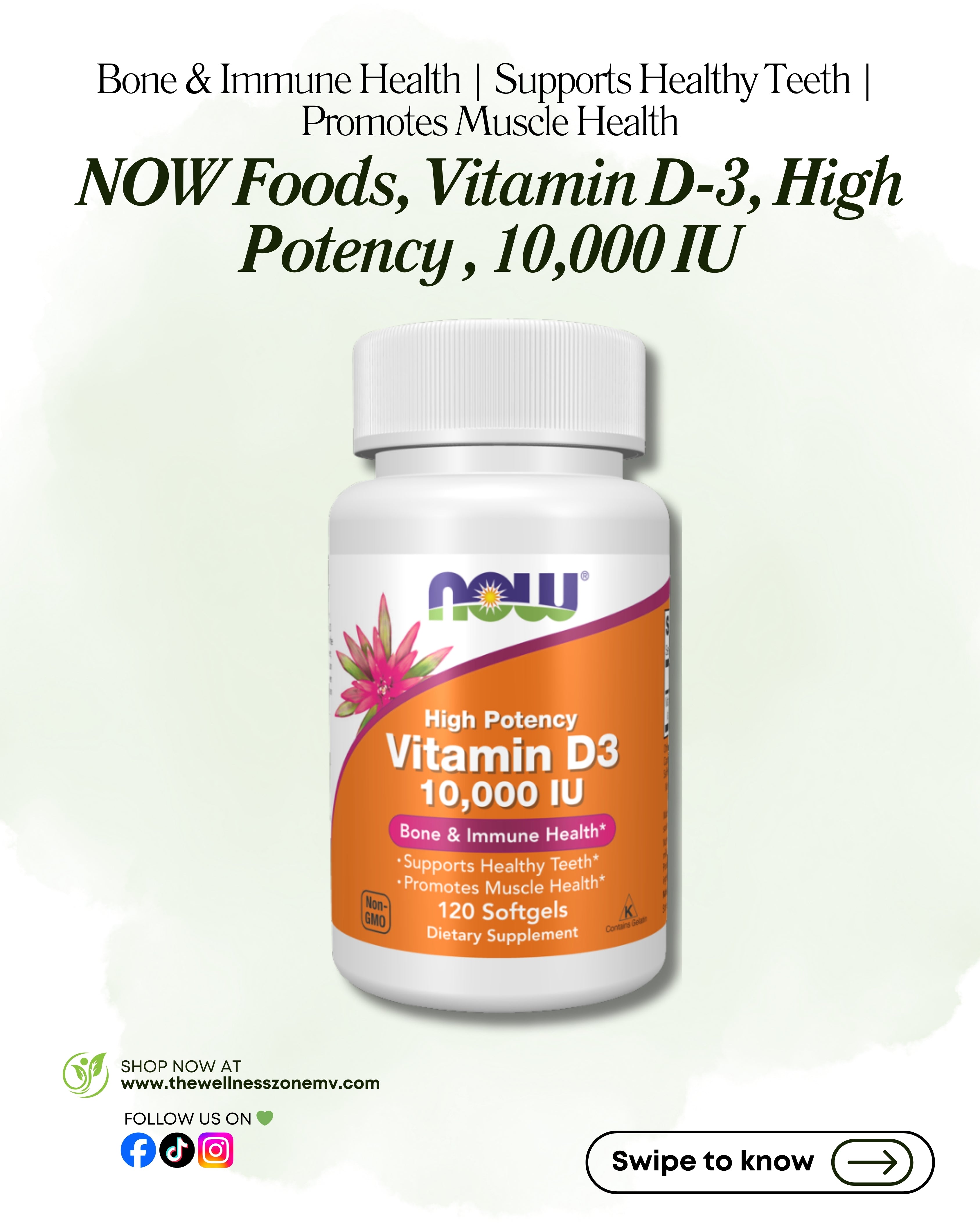 NOW Foods, Vitamin D-3, High Potency , 10,000 IU, 120 Softgels