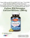 🌿 Carlson, Wild Norwegian, Cod Liver Oil Gems, 1,000 mg, 100 Soft Gels
