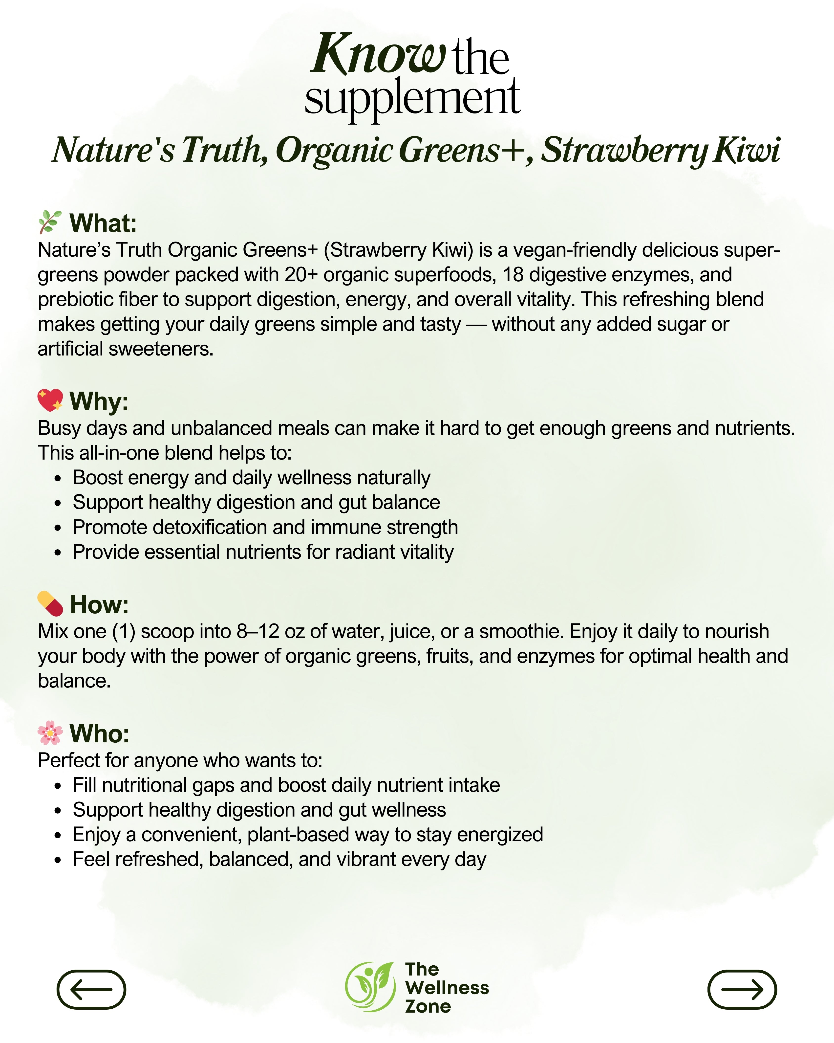 🌿 Nature's Truth, Organic Greens+, Strawberry Kiwi, 5.18 oz (147 g)
