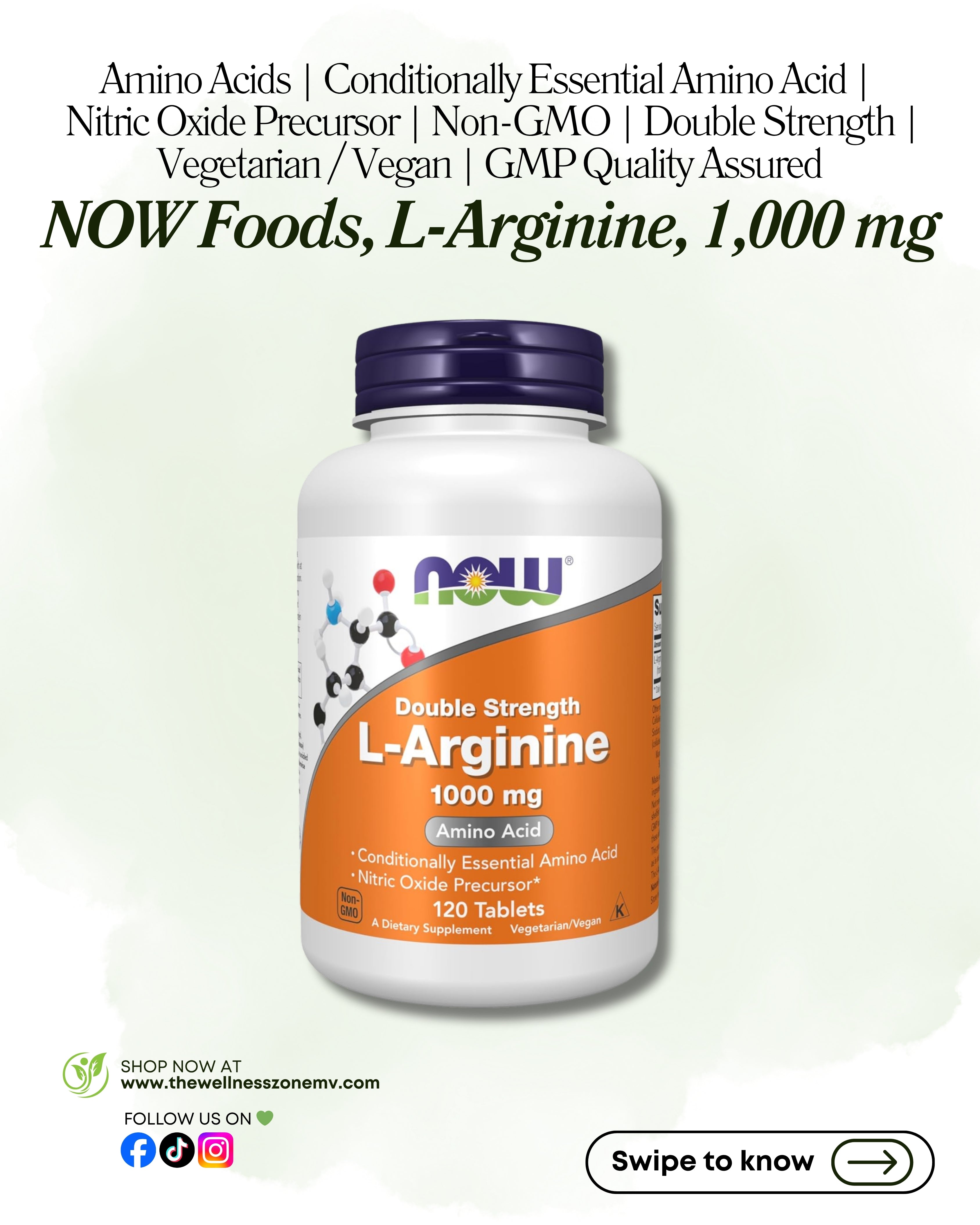 🌿 NOW Foods, L-Arginine, 1,000 mg, 120 Tablets