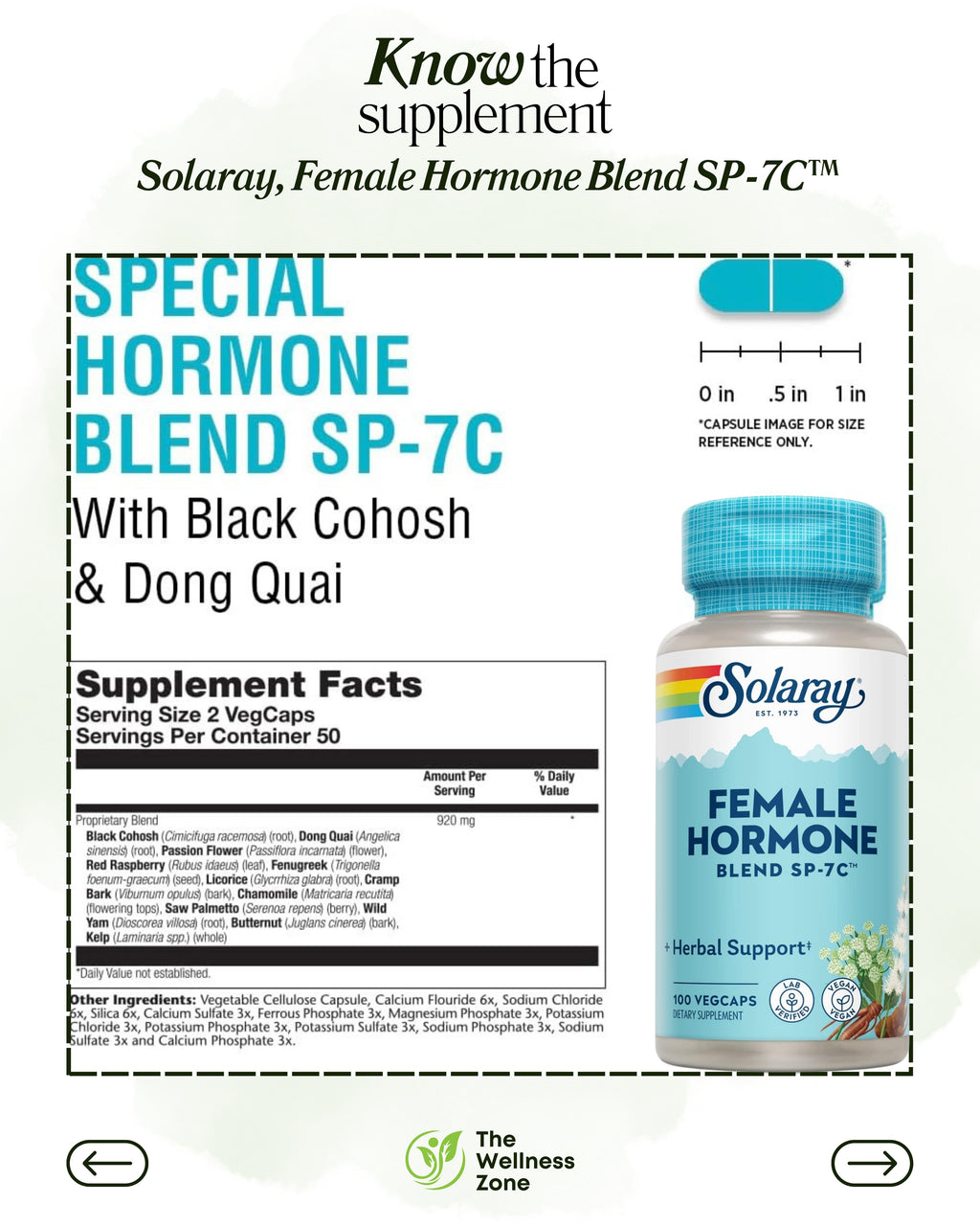 🌿 Solaray, Female Hormone Blend SP-7C™, 100 VegCaps
