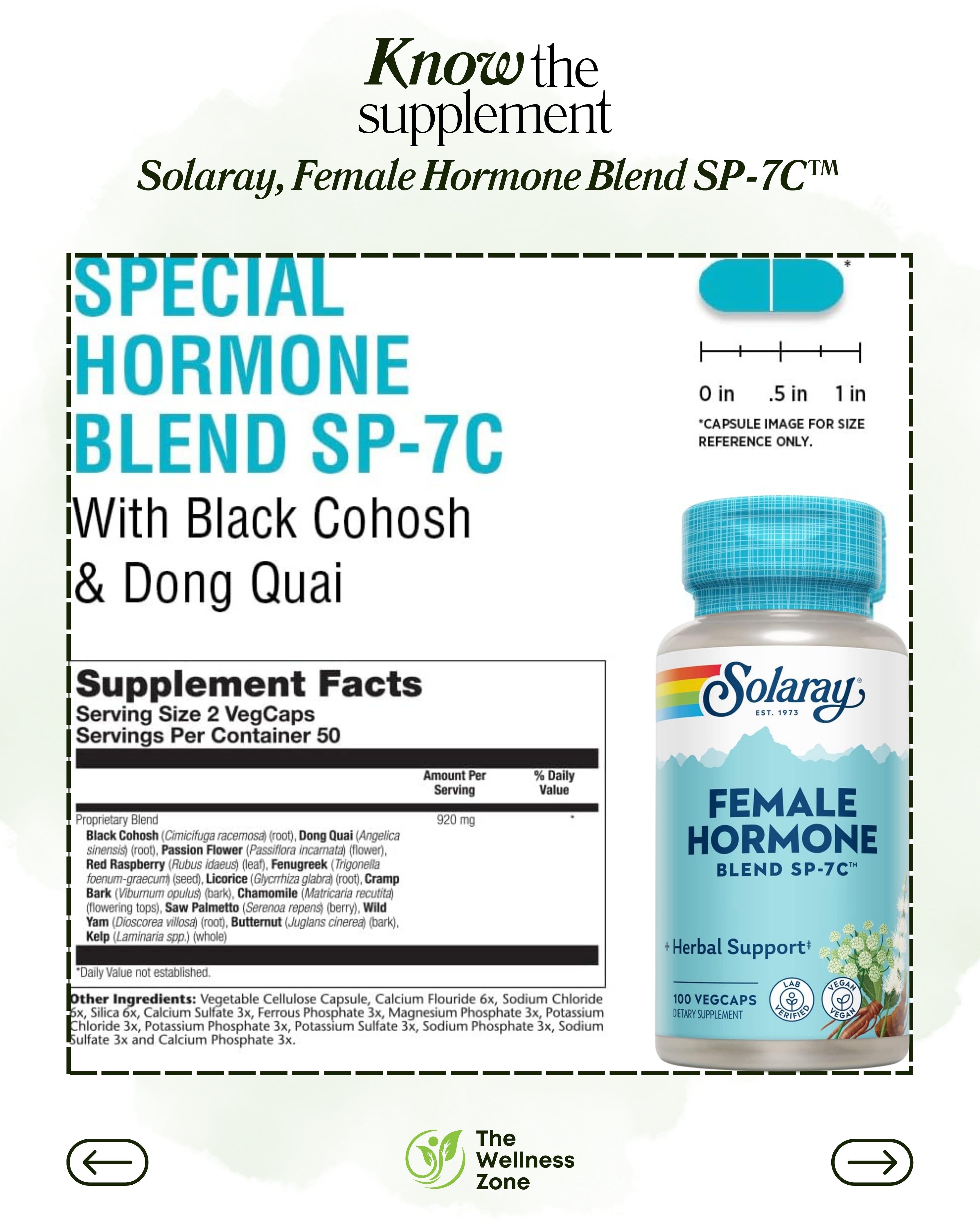 🌿 Solaray, Female Hormone Blend SP-7C™, 100 VegCaps