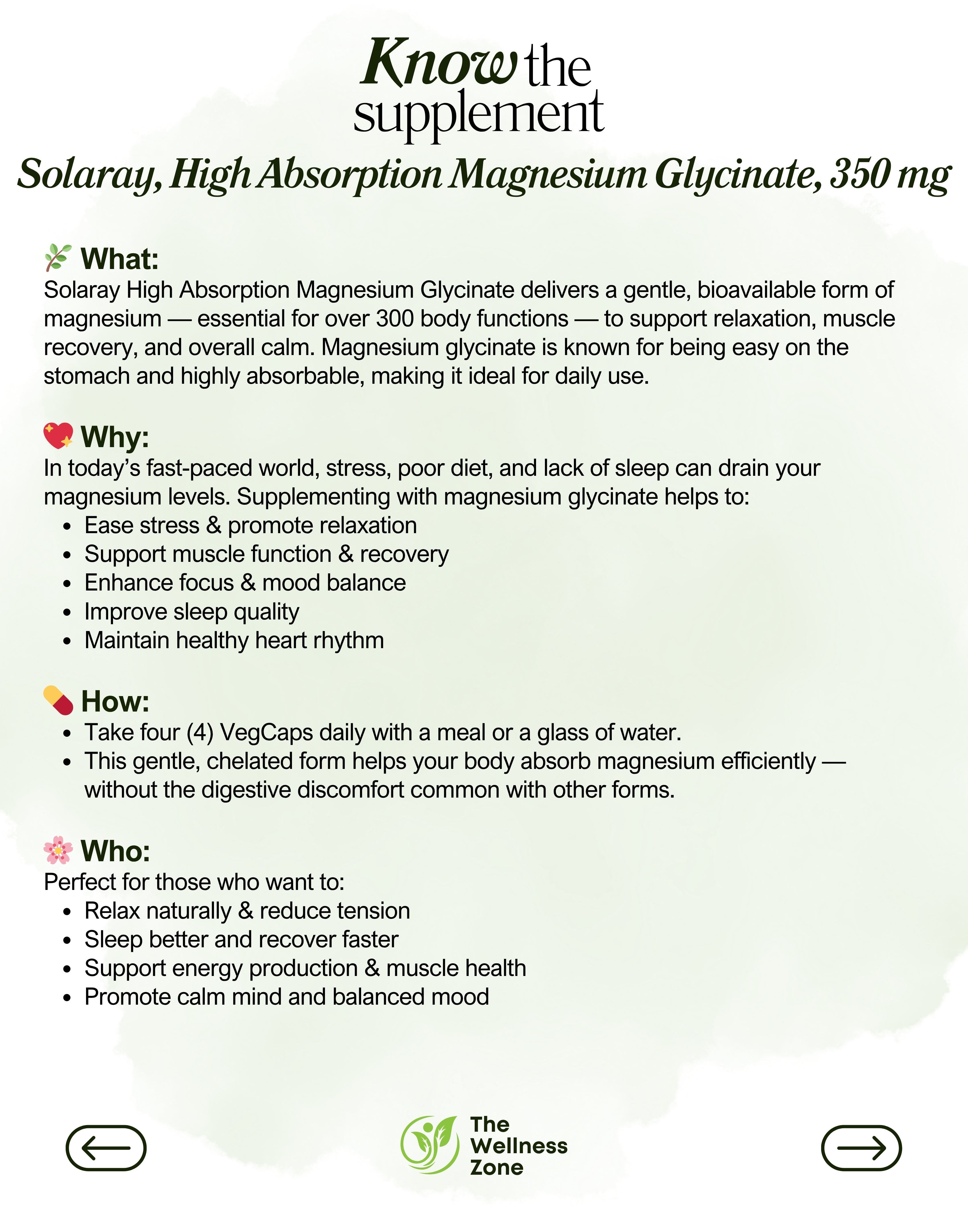 🌿 Solaray, High Absorption Magnesium Glycinate, 350 mg, 120 VegCaps