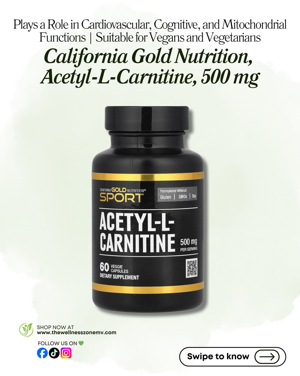 California Gold Nutrition, Acetyl-L-Carnitine, 500 mg, 60 Veggie Capsules