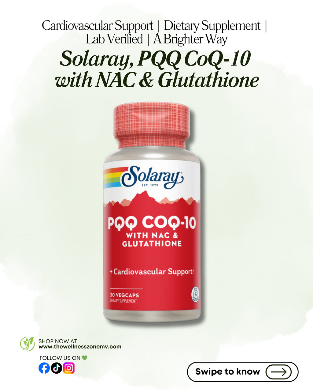 🌿 Solaray, PQQ CoQ-10 with NAC & Glutathione, 30 VegCaps