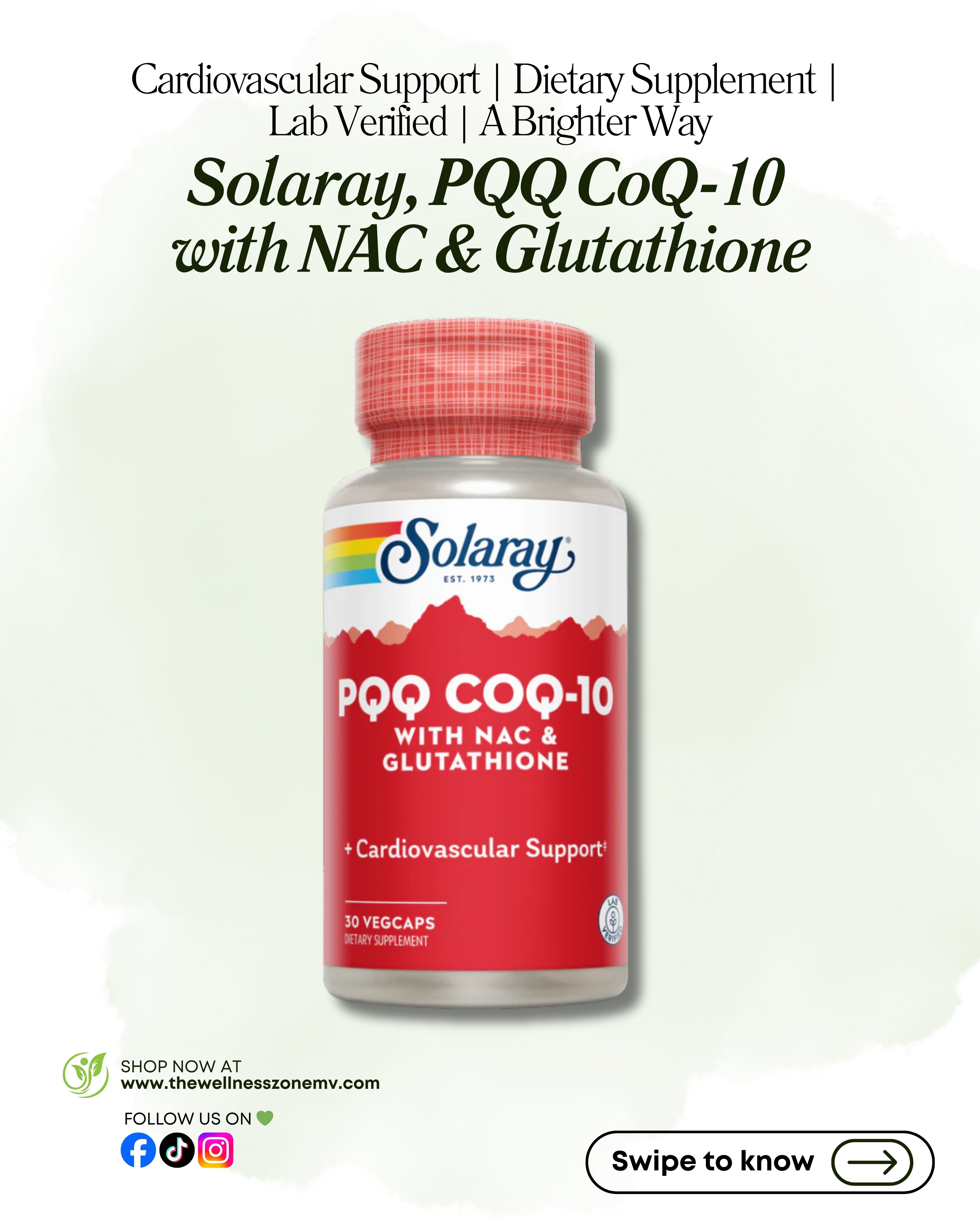 🌿 Solaray, PQQ CoQ-10 with NAC & Glutathione, 30 VegCaps