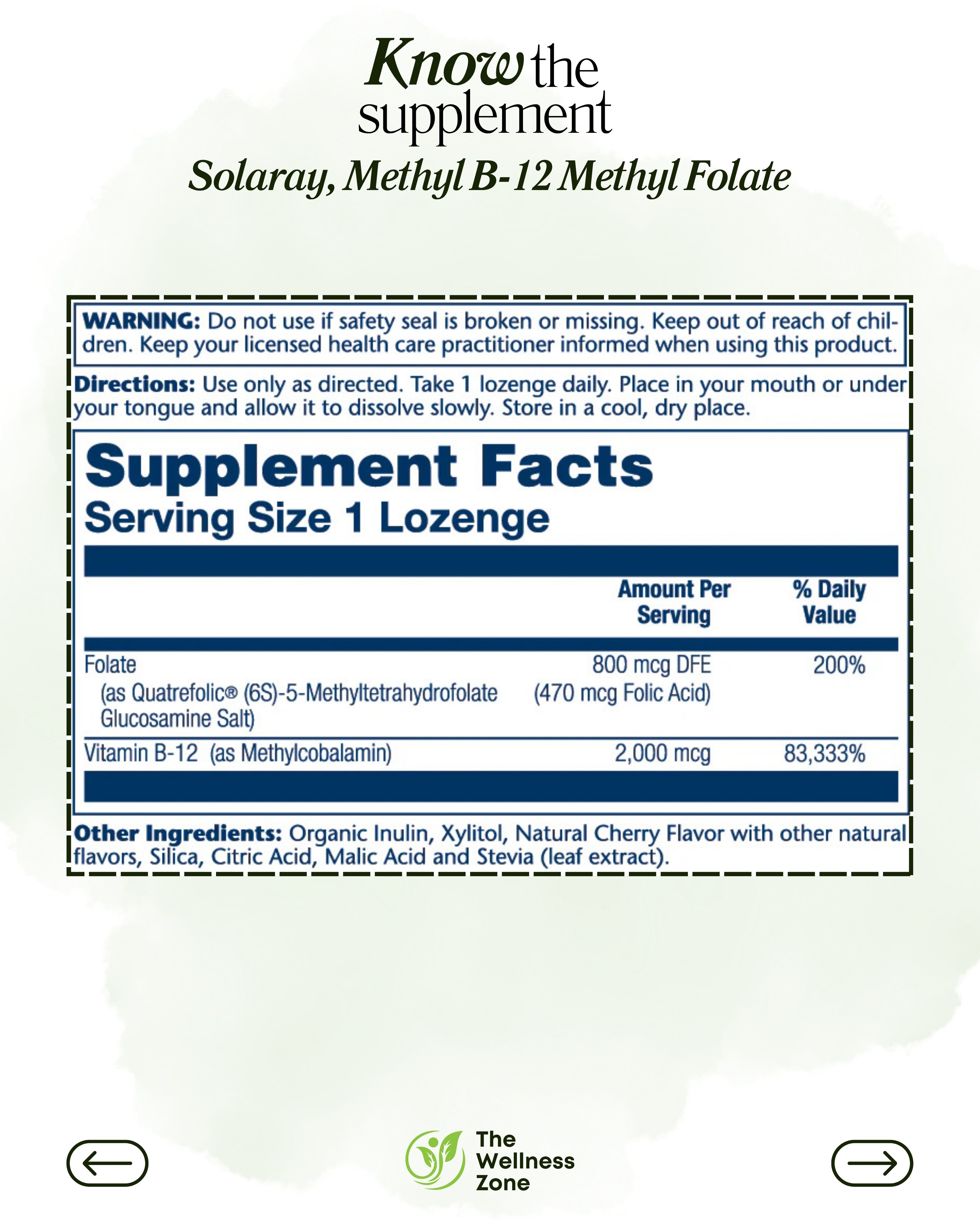 🌿 Solaray, Methyl B-12 Methyl Folate, Natural Cherry, 60 Lozenges