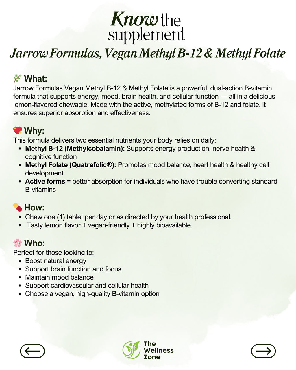 🌿 Jarrow Formulas, Vegan Methyl B-12 & Methyl Folate, Lemon, 100 Chewable Tablets