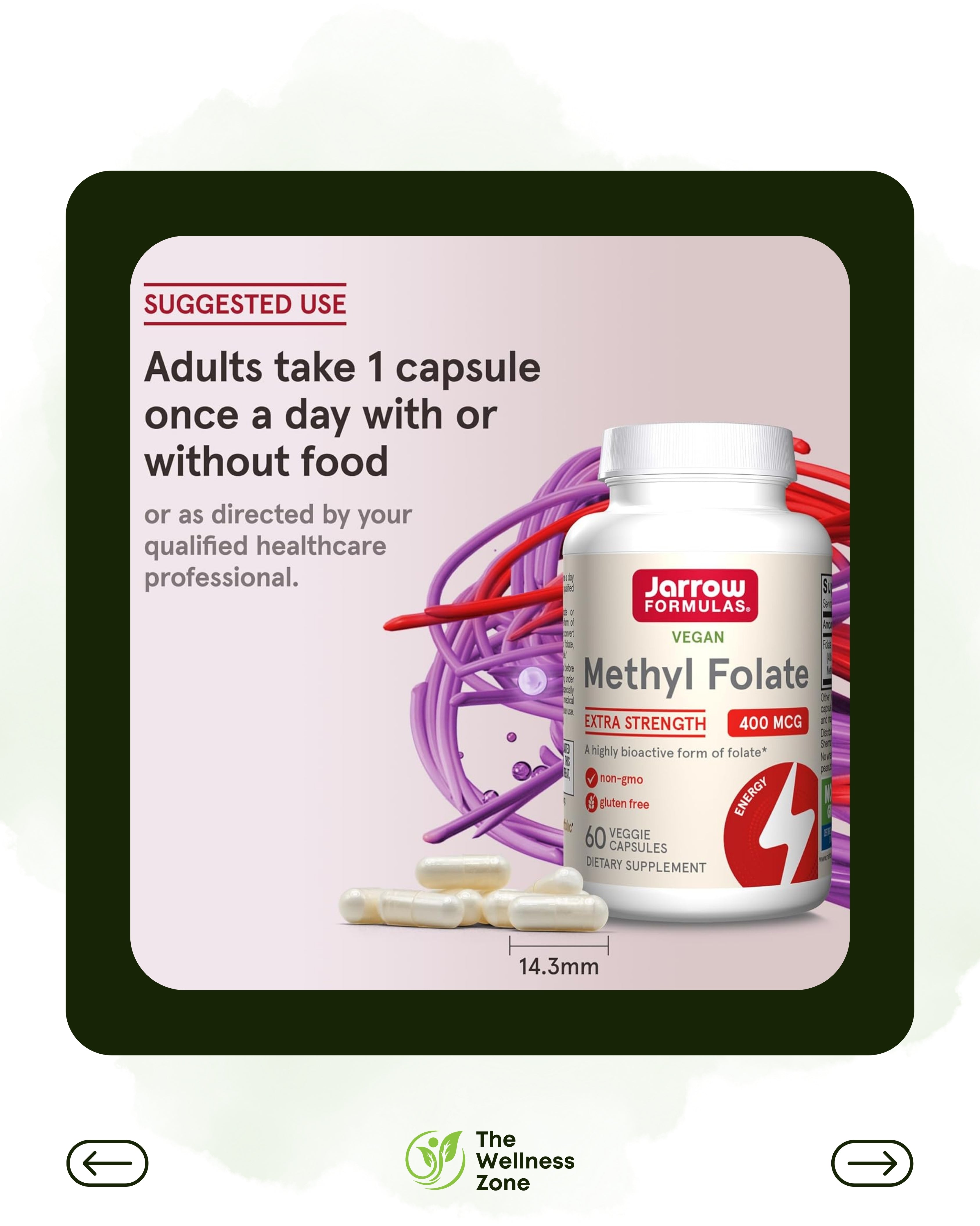 🌿 Jarrow Formulas, Vegan Methyl Folate, 400 mcg, 60 Veggie Capsules