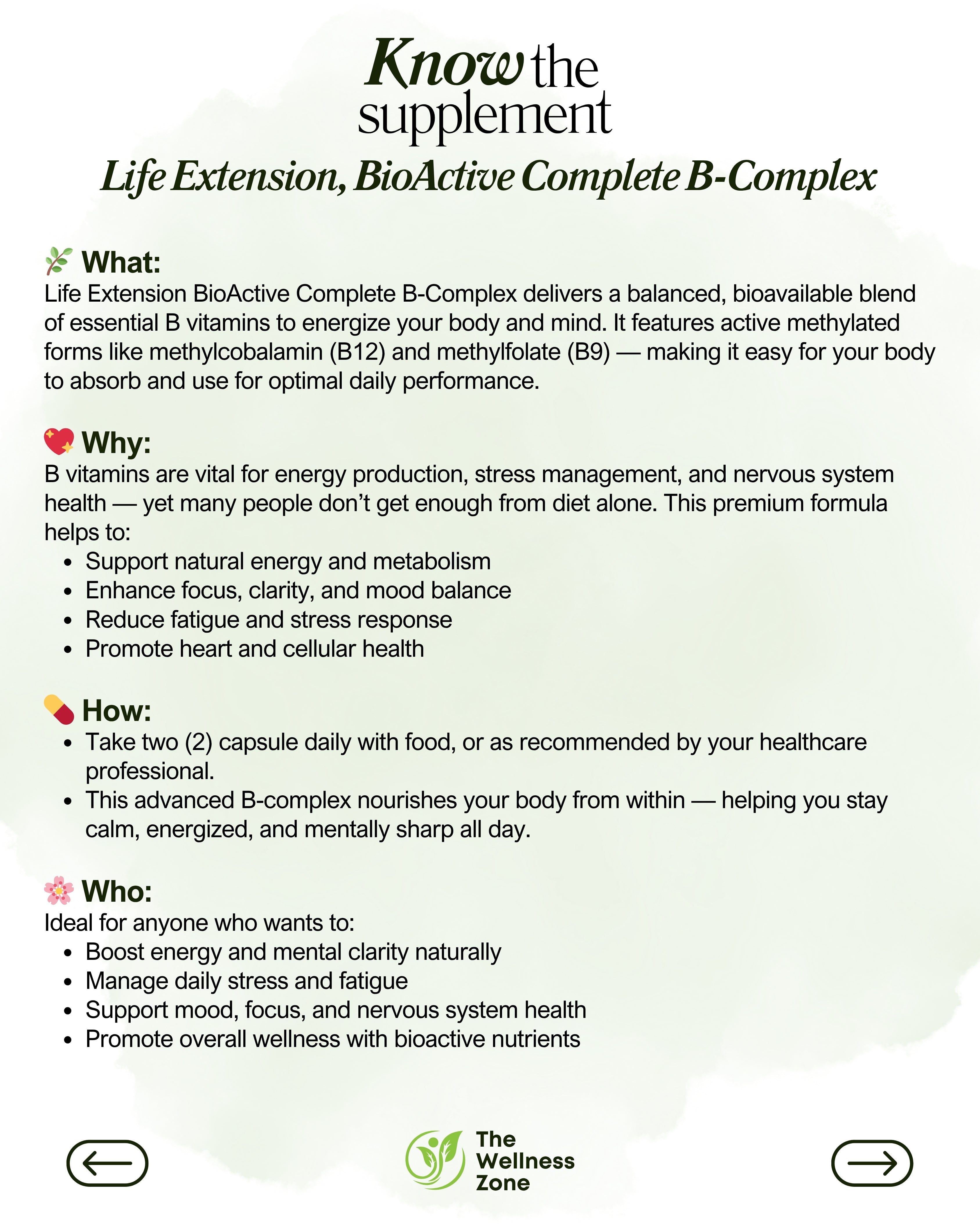 🌿 Life Extension, BioActive Complete B-Complex, 60 Vegetarian Capsules