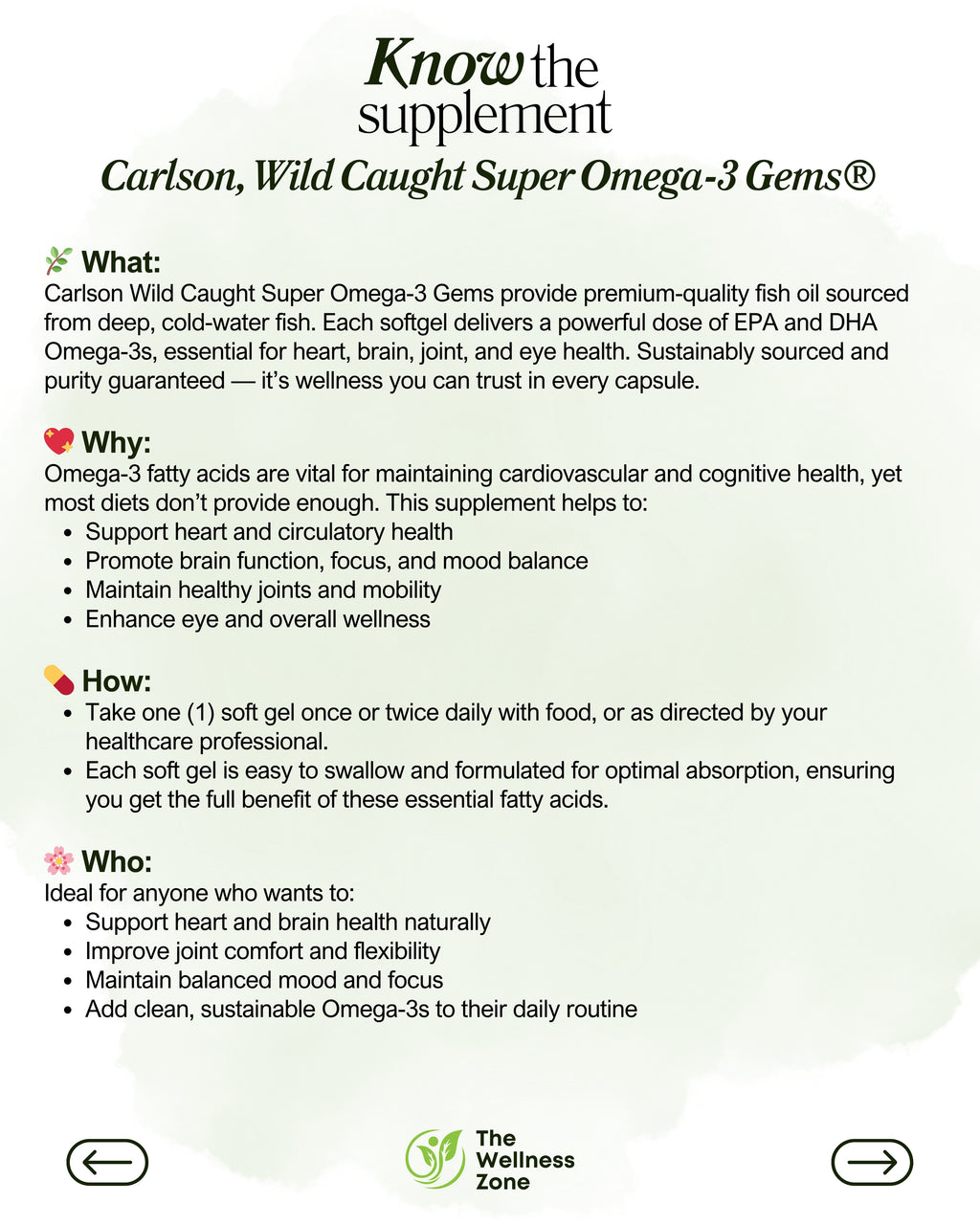 🌿 Carlson, Wild Caught Super Omega-3 Gems, 50 Soft Gels