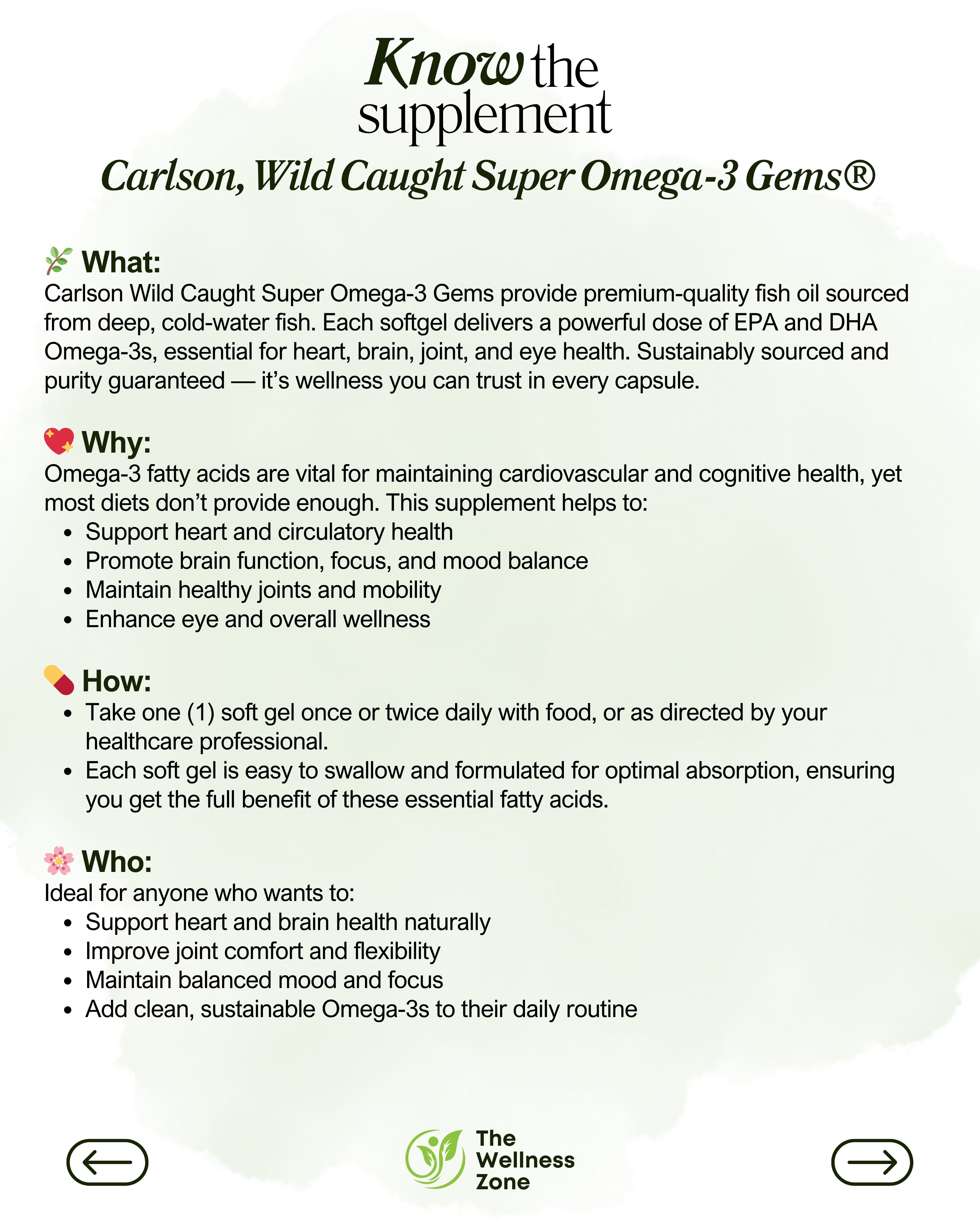 🌿 Carlson, Wild Caught Super Omega-3 Gems, 50 Soft Gels