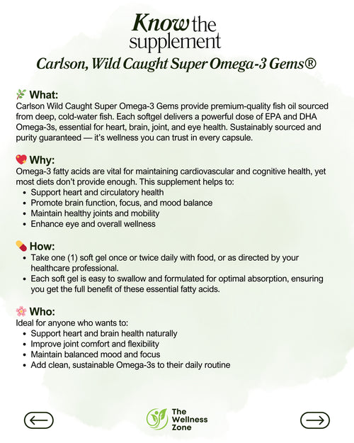 🌿 Carlson, Wild Caught Super Omega-3 Gems, 50 Soft Gels