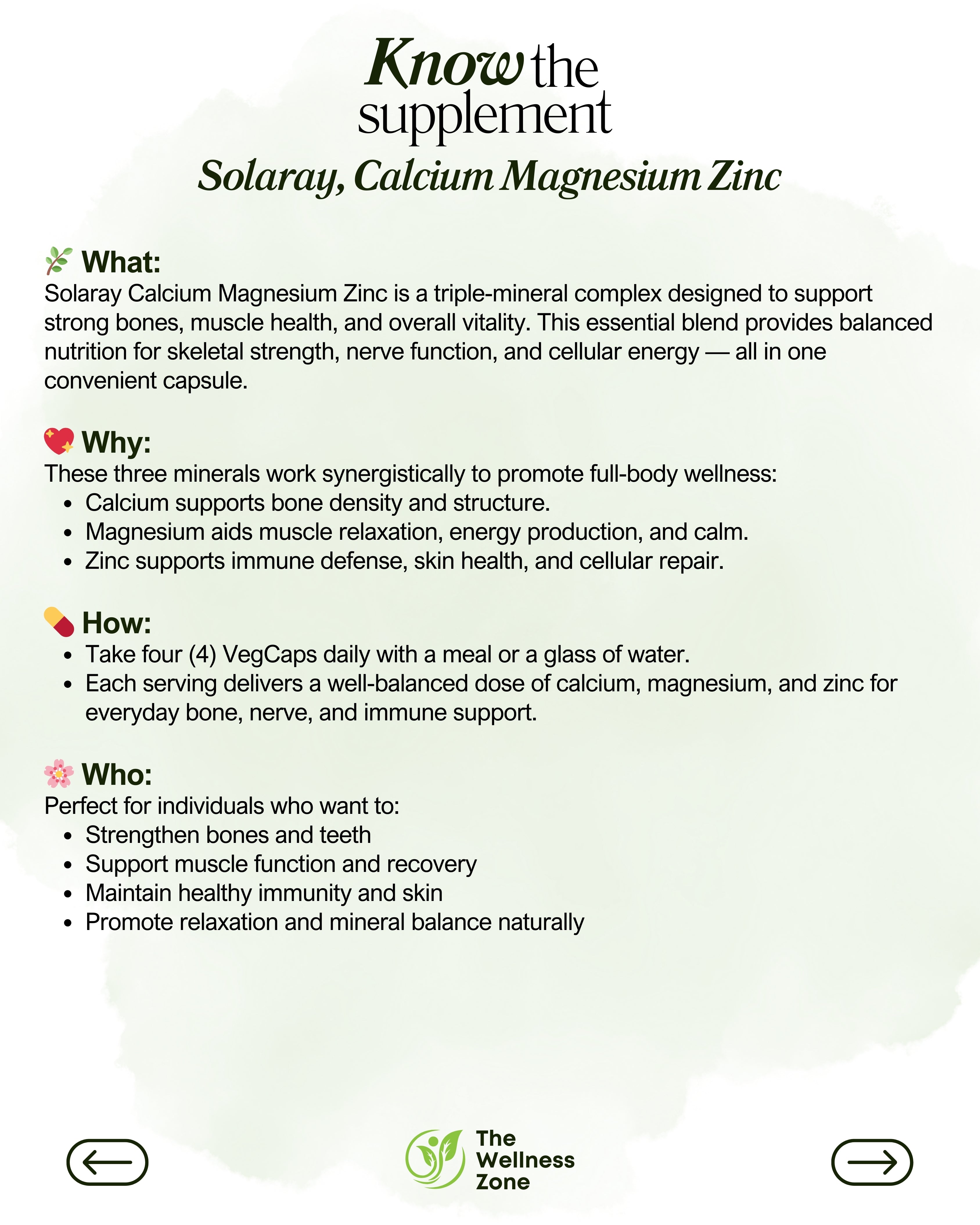 🌿 Solaray, Calcium Magnesium Zinc, 100 VegCaps