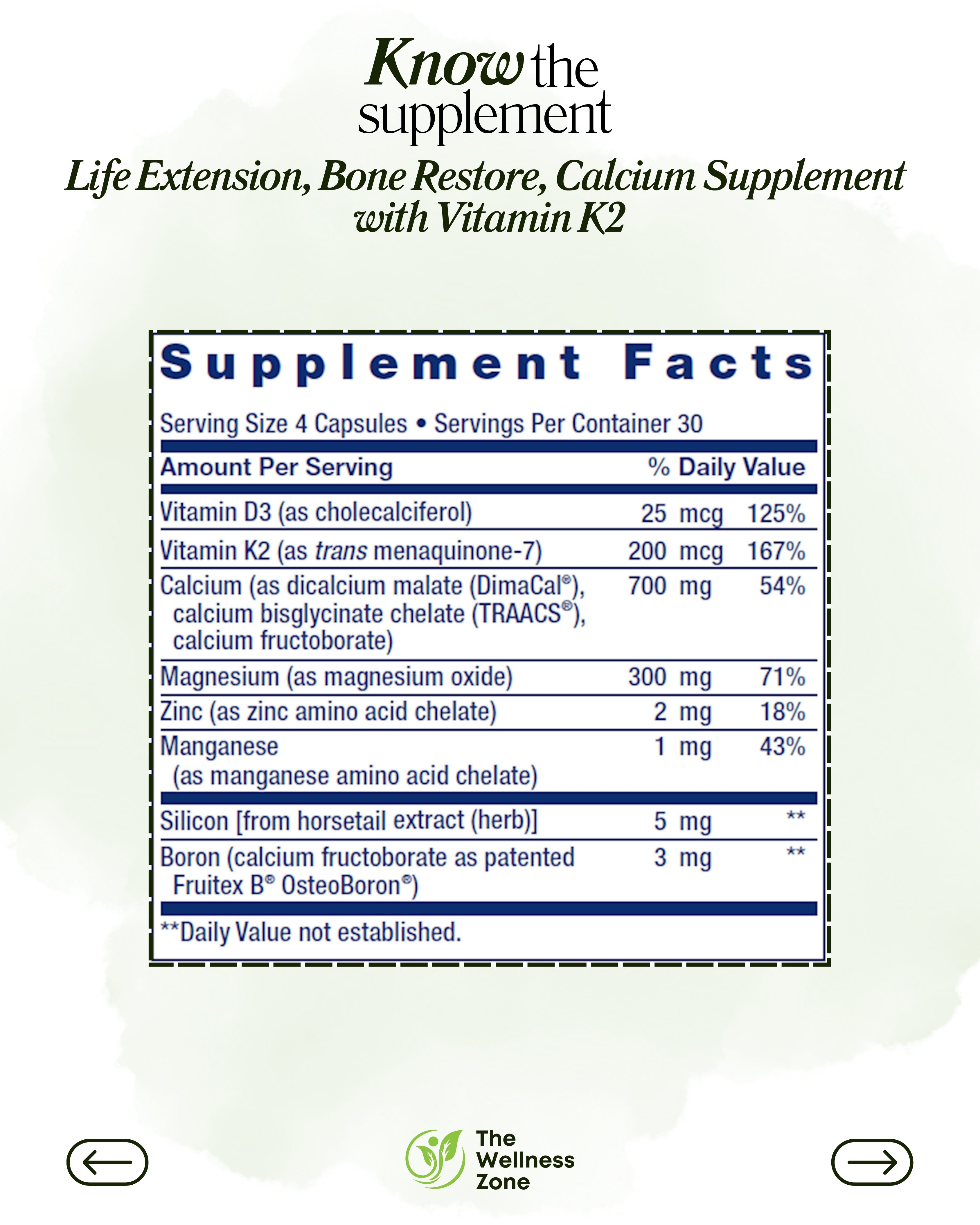 🌿 Life Extension, Bone Restore, Calcium Supplement with Vitamin K2, 120 Capsules