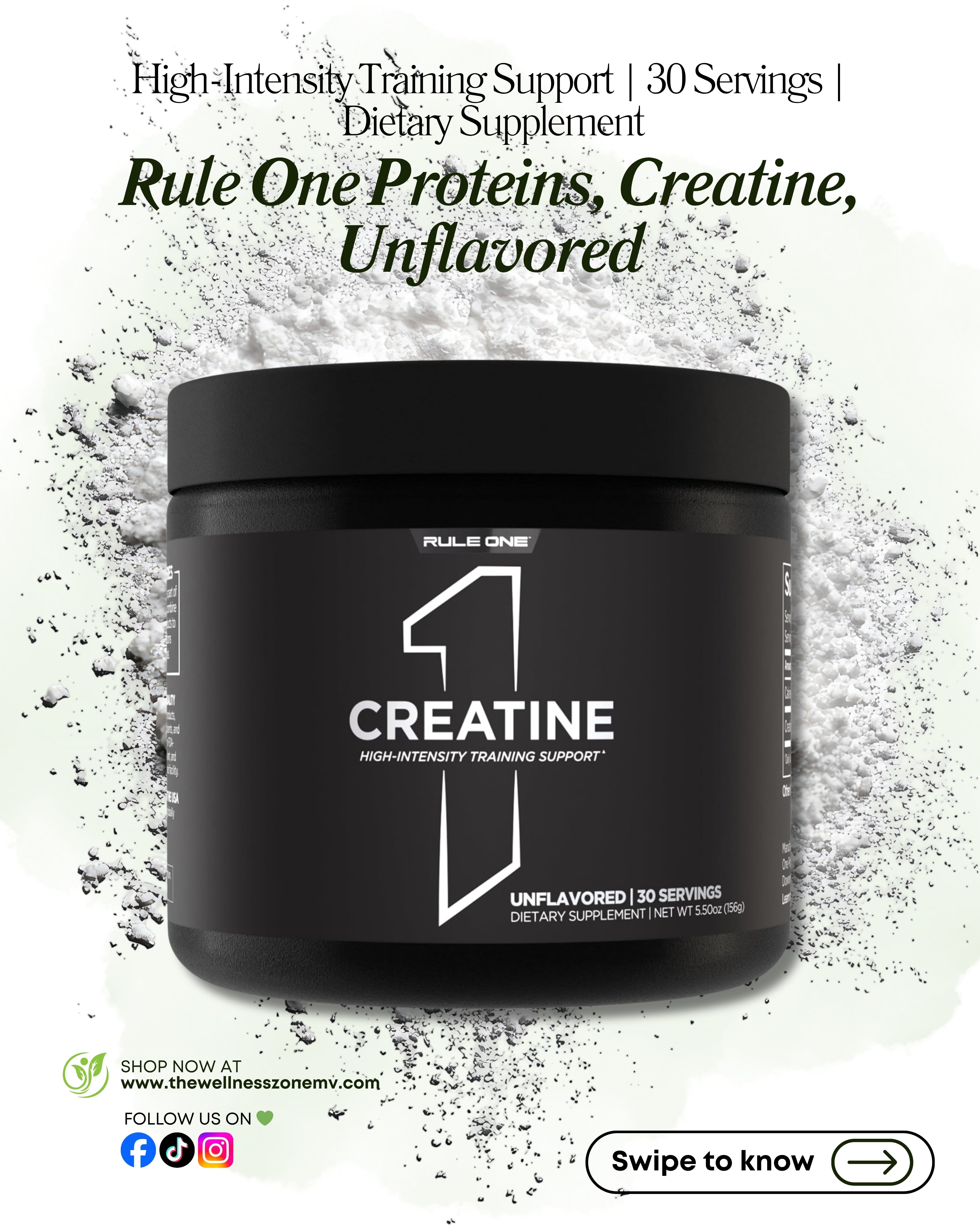 🌿 Rule One Proteins, Creatine, Unflavored, 5.5 oz (156 g)30 Servings