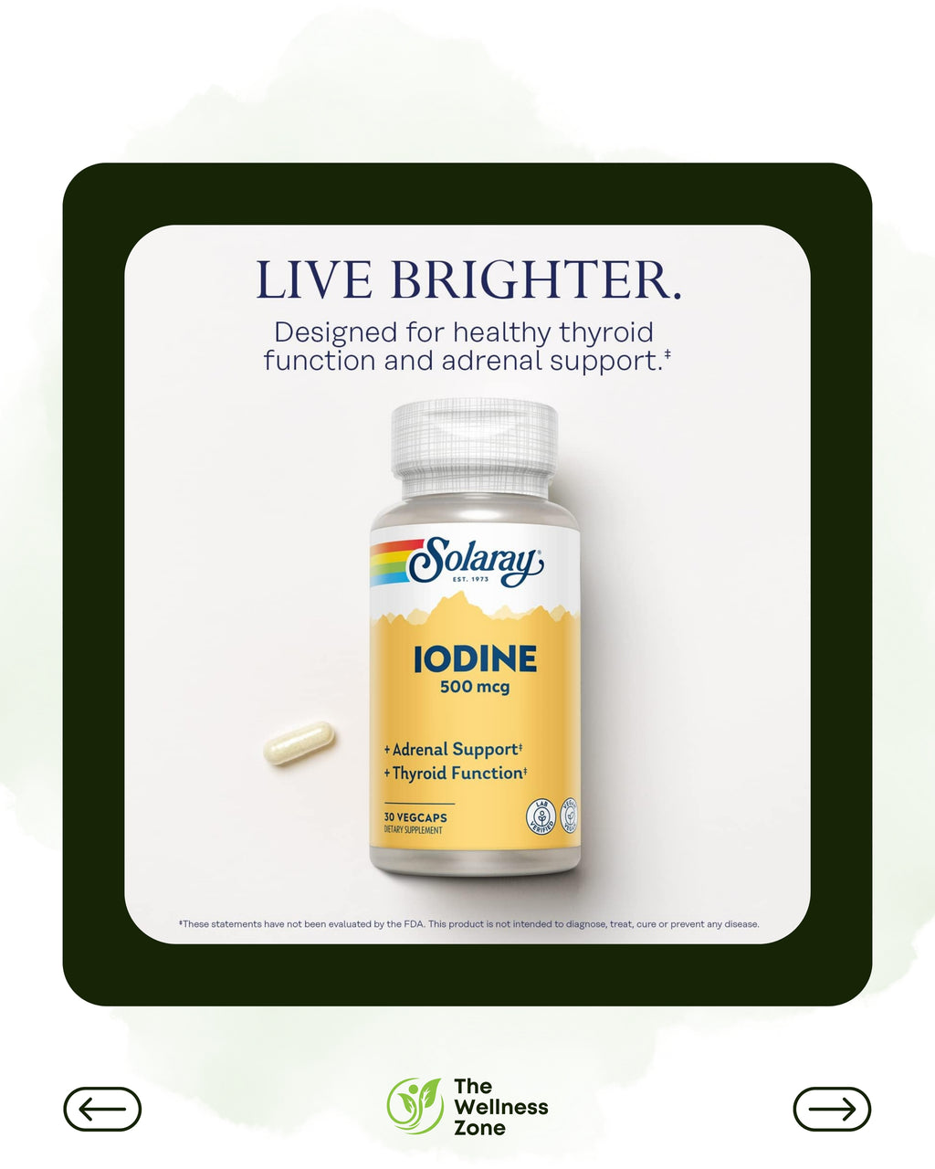 🌿 Solaray, Iodine, 500 mcg, 30 VegCaps