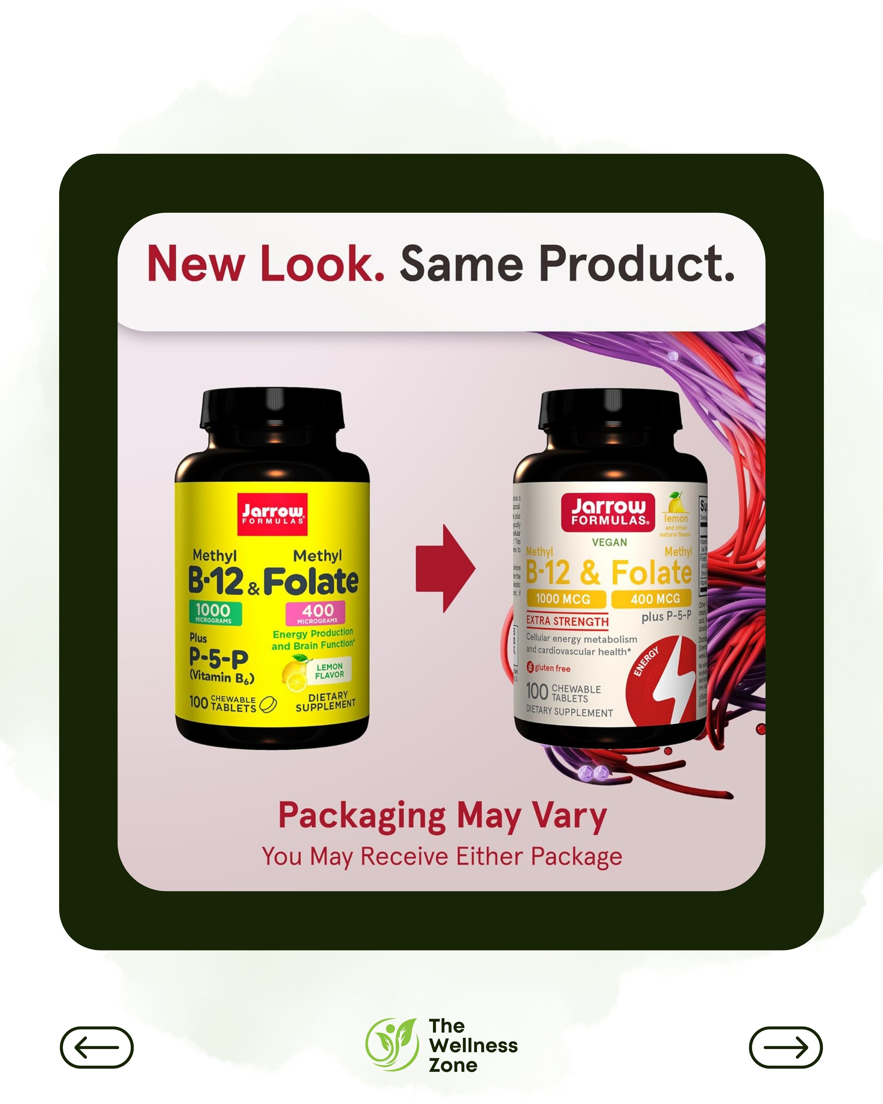 🌿 Jarrow Formulas, Vegan Methyl B-12 & Methyl Folate, Lemon, 100 Chewable Tablets