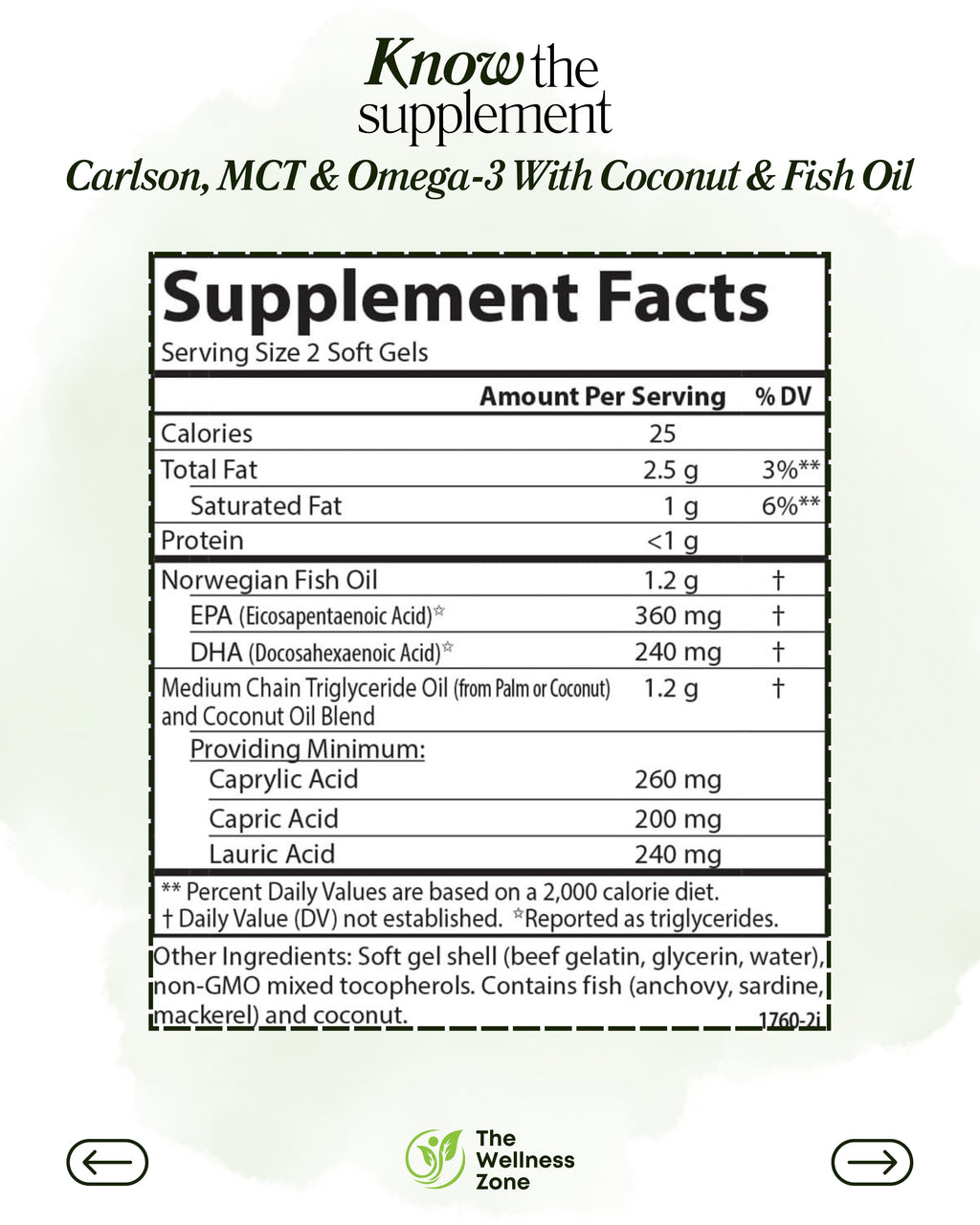 🌿 Carlson, MCT & Omega-3 With Coconut & Fish Oil, 60 Soft Gels