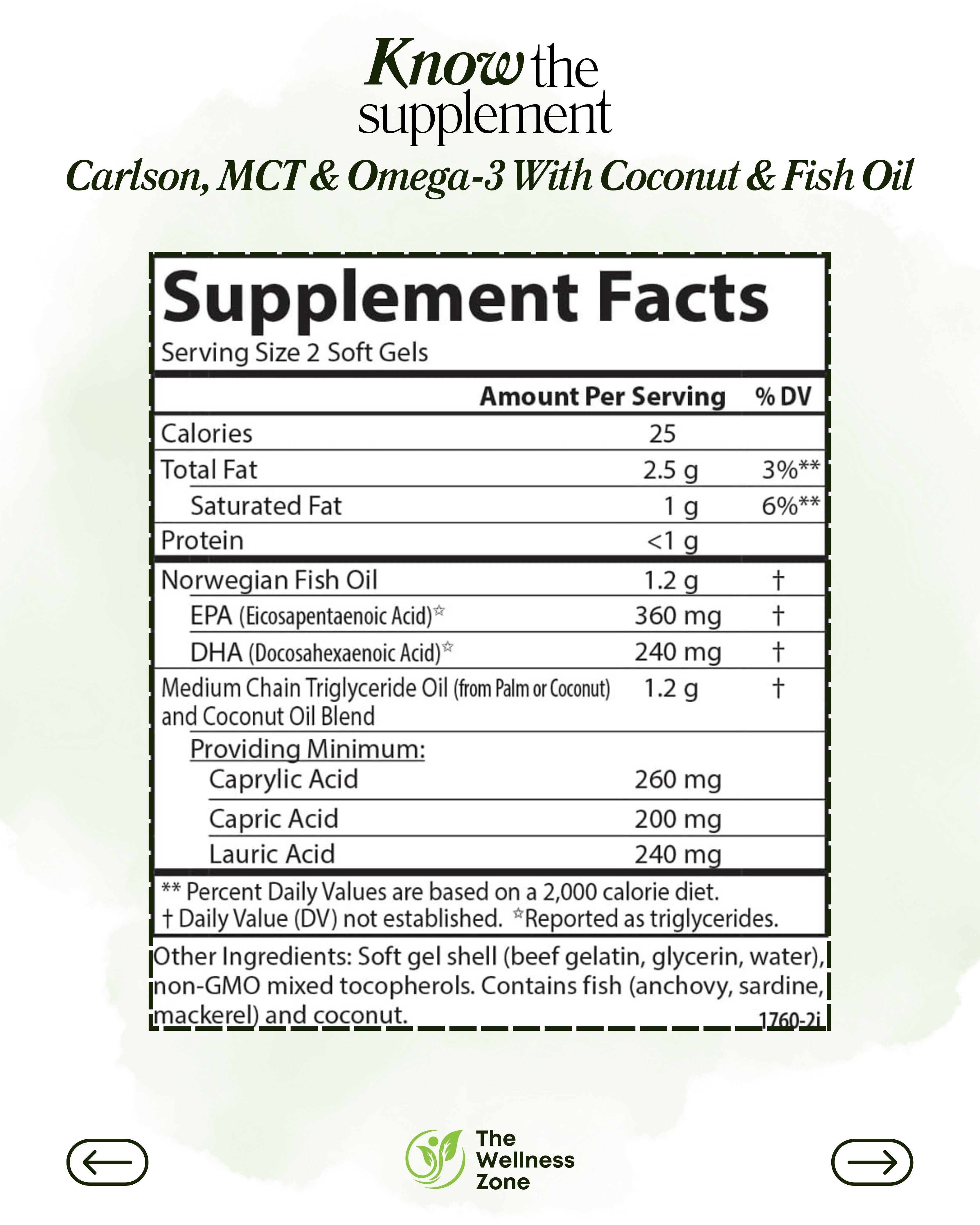🌿 Carlson, MCT & Omega-3 With Coconut & Fish Oil, 60 Soft Gels