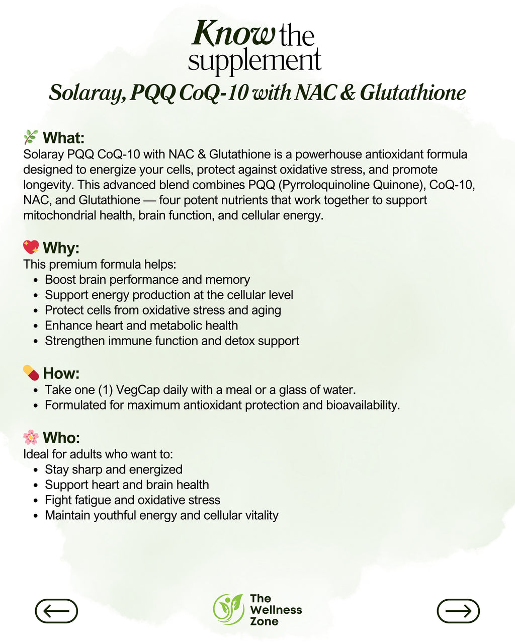 🌿 Solaray, PQQ CoQ-10 with NAC & Glutathione, 30 VegCaps