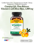 🌿 Country Life, Time Release Vitamin C with Rose Hips, 1,000 mg, 90 Tablets