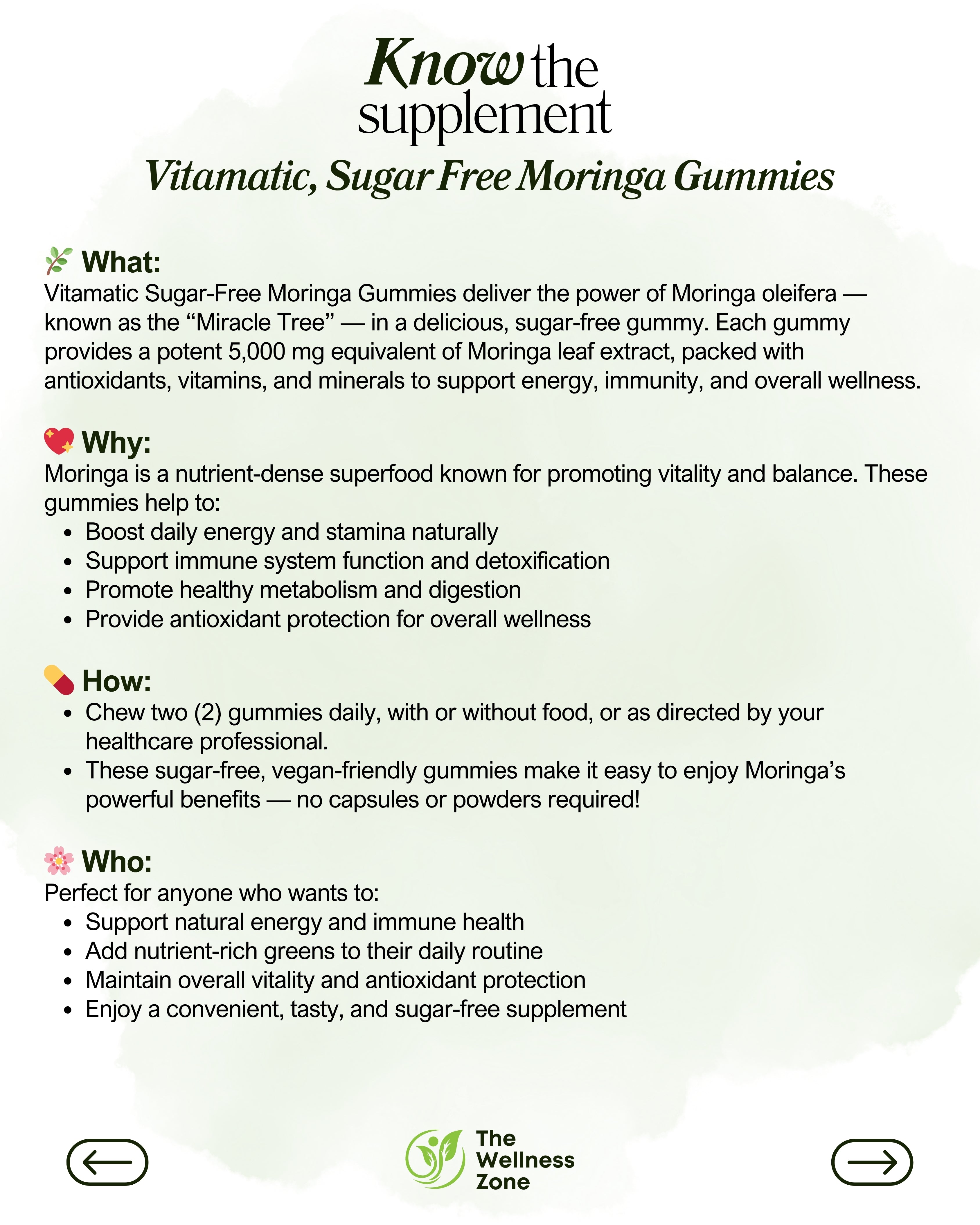 🌿 Vitamatic, Sugar Free Moringa Gummies, 60 Gummies (5,000 mg per Gummy)