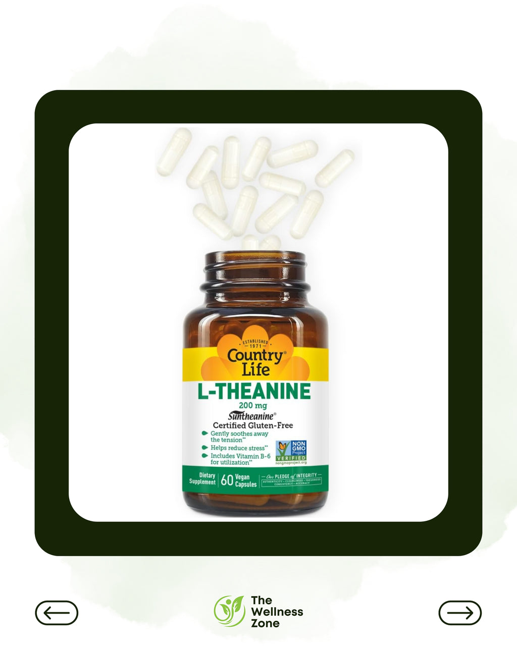🌿 Country Life, L-Theanine, 200 mg, 60 Vegan Capsules