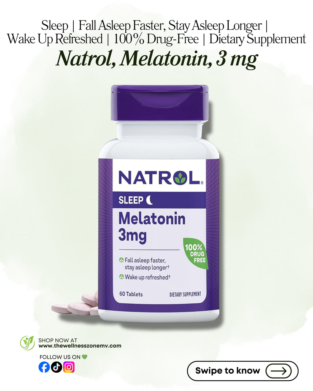 🌿 Natrol, Melatonin, 60 Tablets
