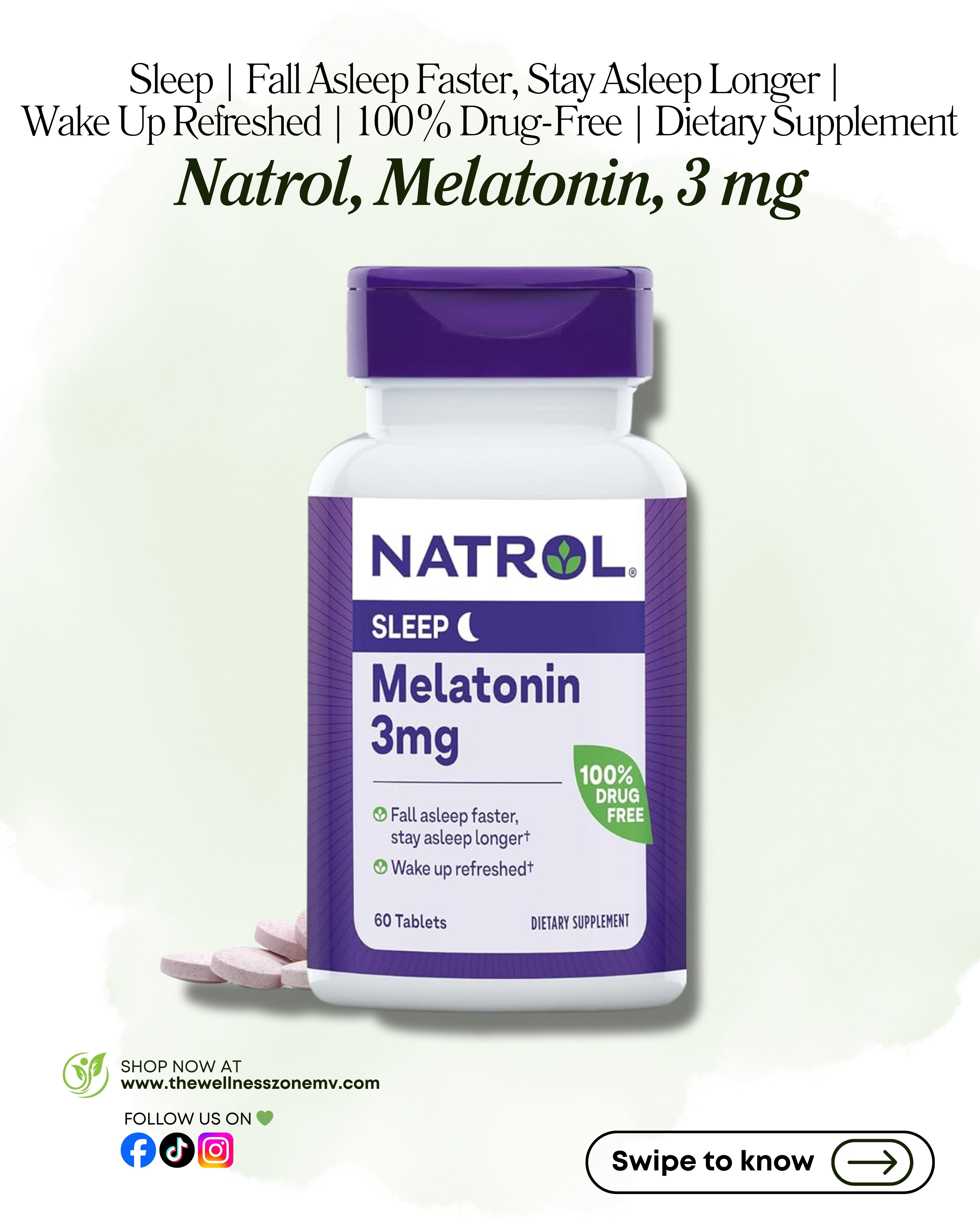 🌿 Natrol, Melatonin, 60 Tablets