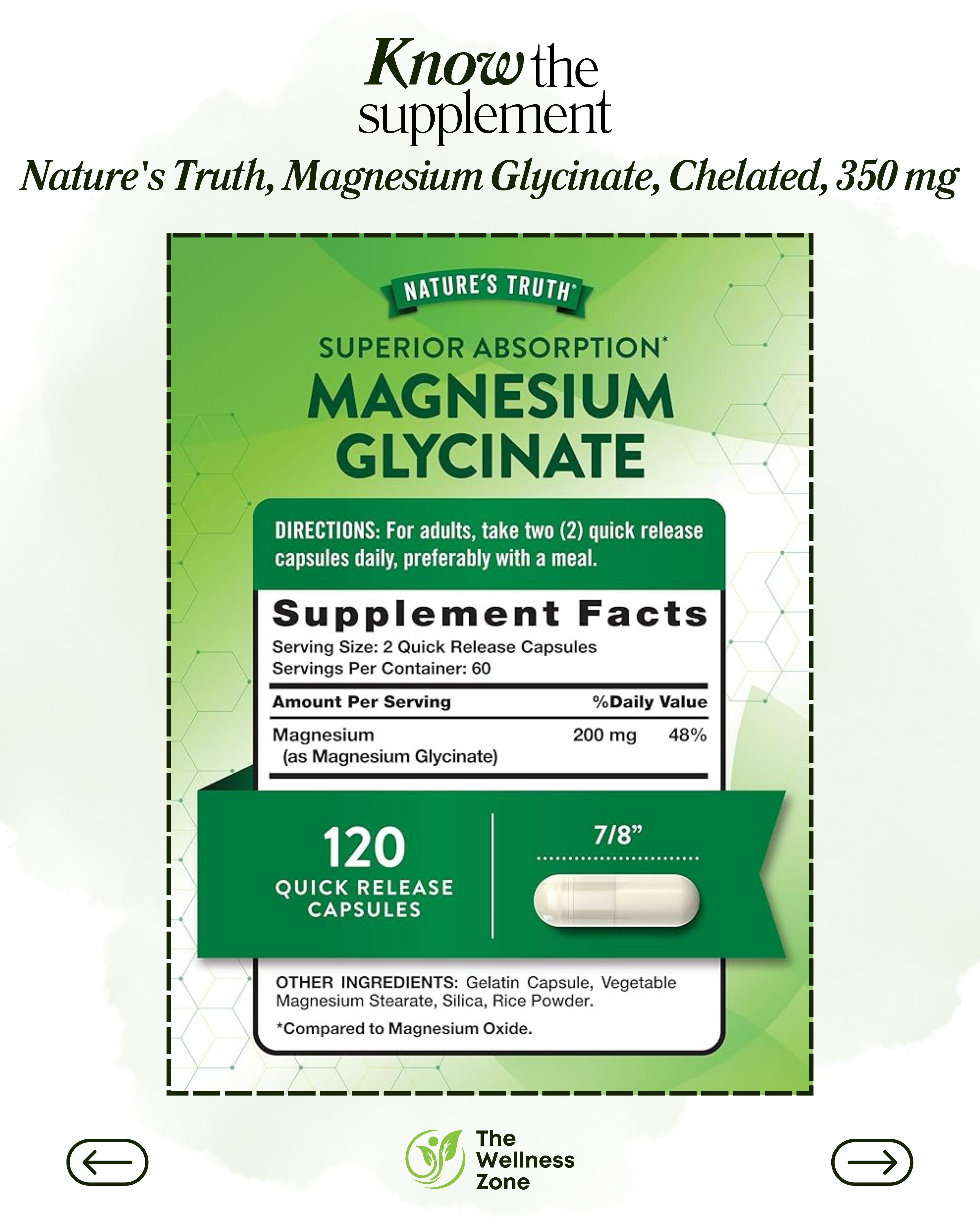 🌿 Nature's Truth, Magnesium Glycinate, Chelated, 120 Quick Release Capsules (100 mg per Capsule)