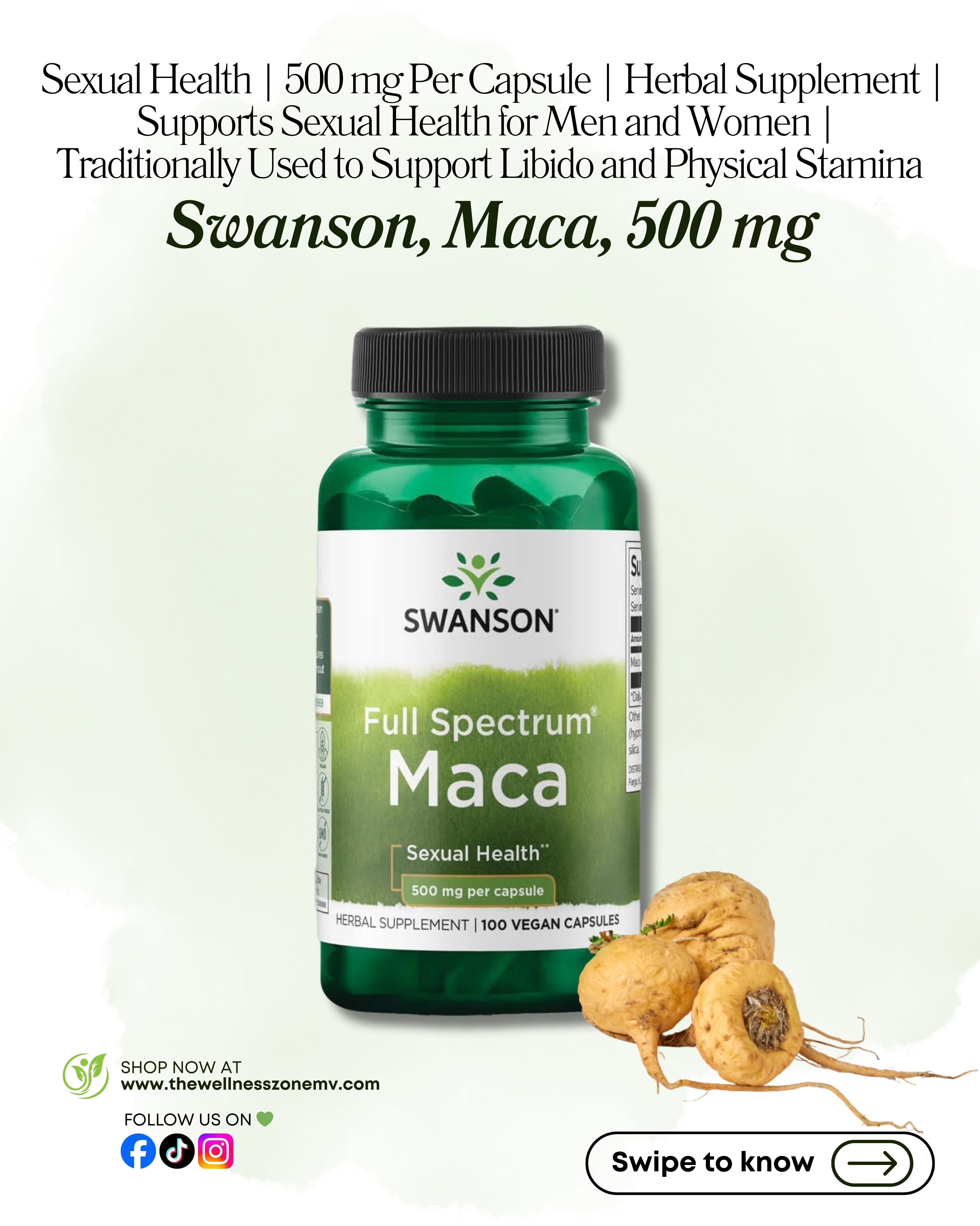 🌿 Swanson, Maca, 500 mg, 60 Capsules