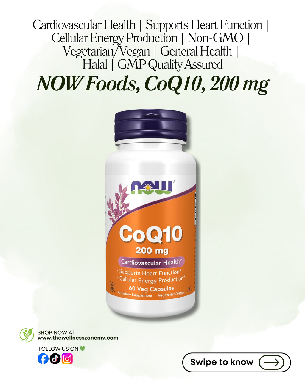 🌿 NOW Foods, CoQ10, 200 mg, 60 Veg Capsules