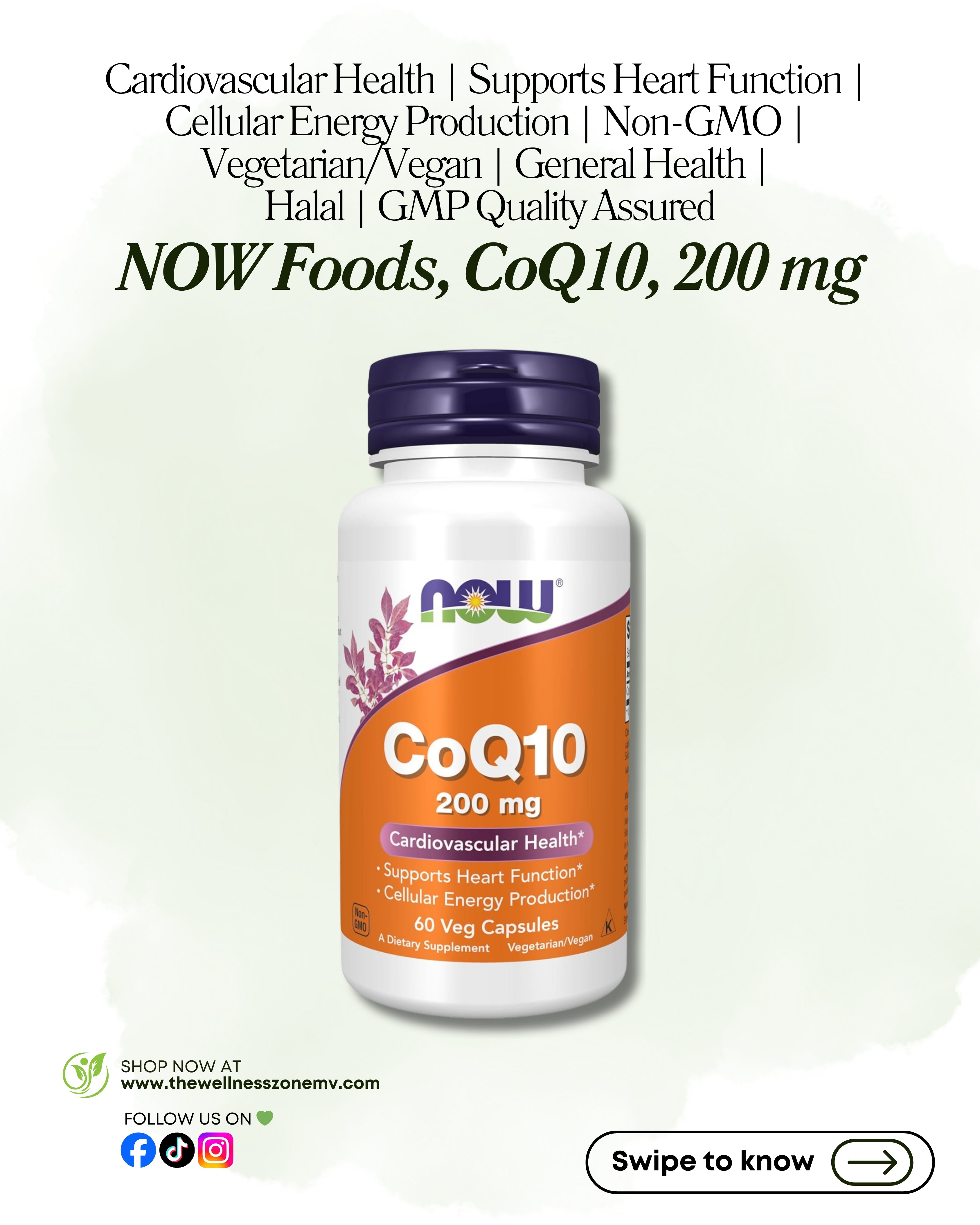 🌿 NOW Foods, CoQ10, 200 mg, 60 Veg Capsules